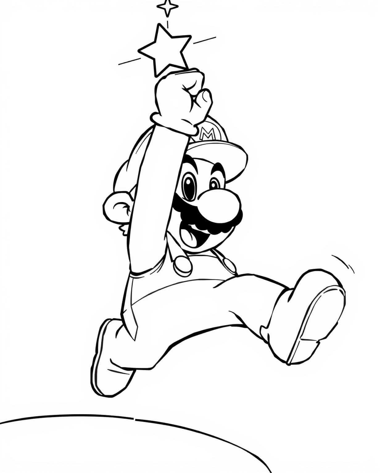 Mario Jumping to Grab a Super Star Coloring Page