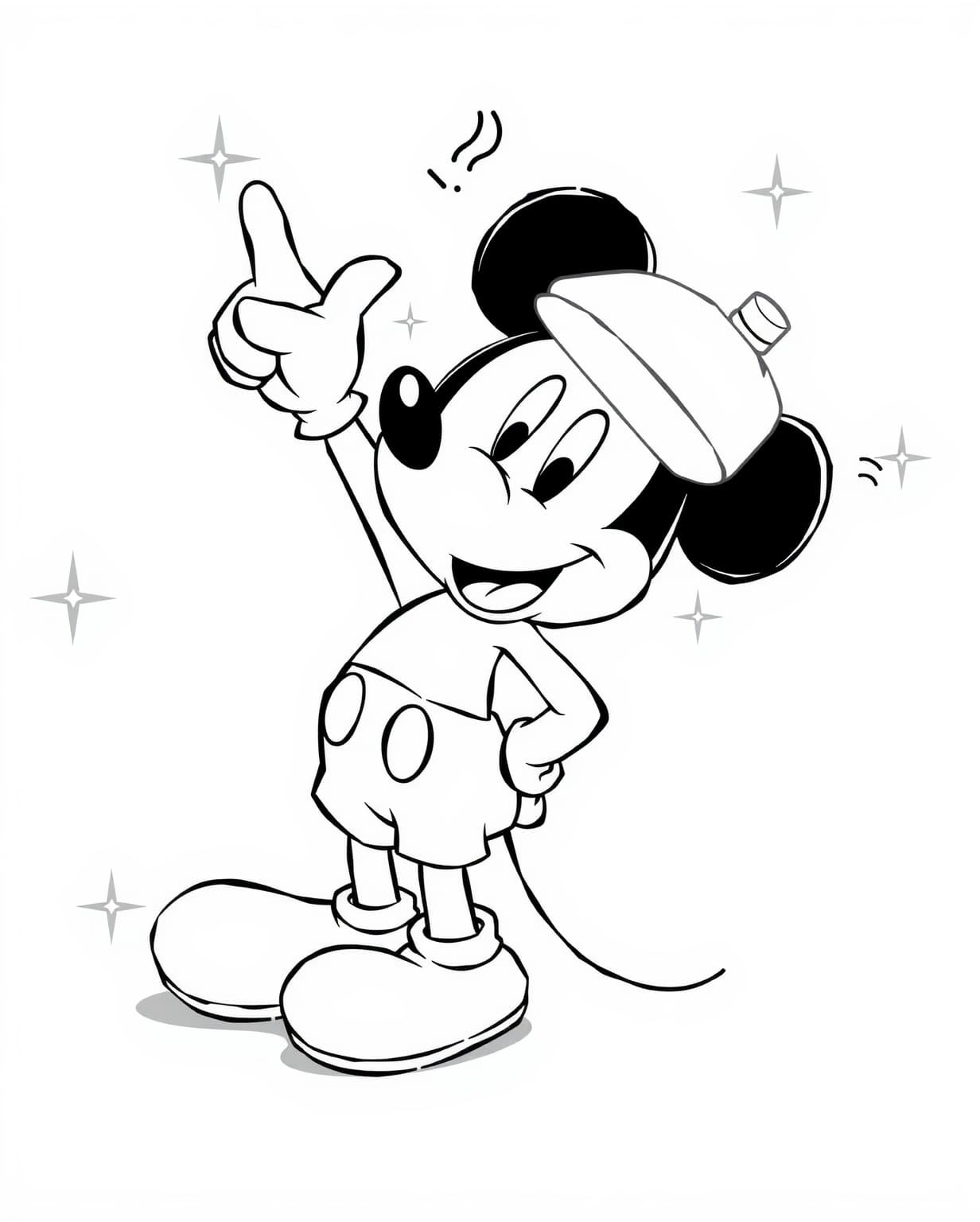 Mickey Mouse Pointing Upward Coloring Page
