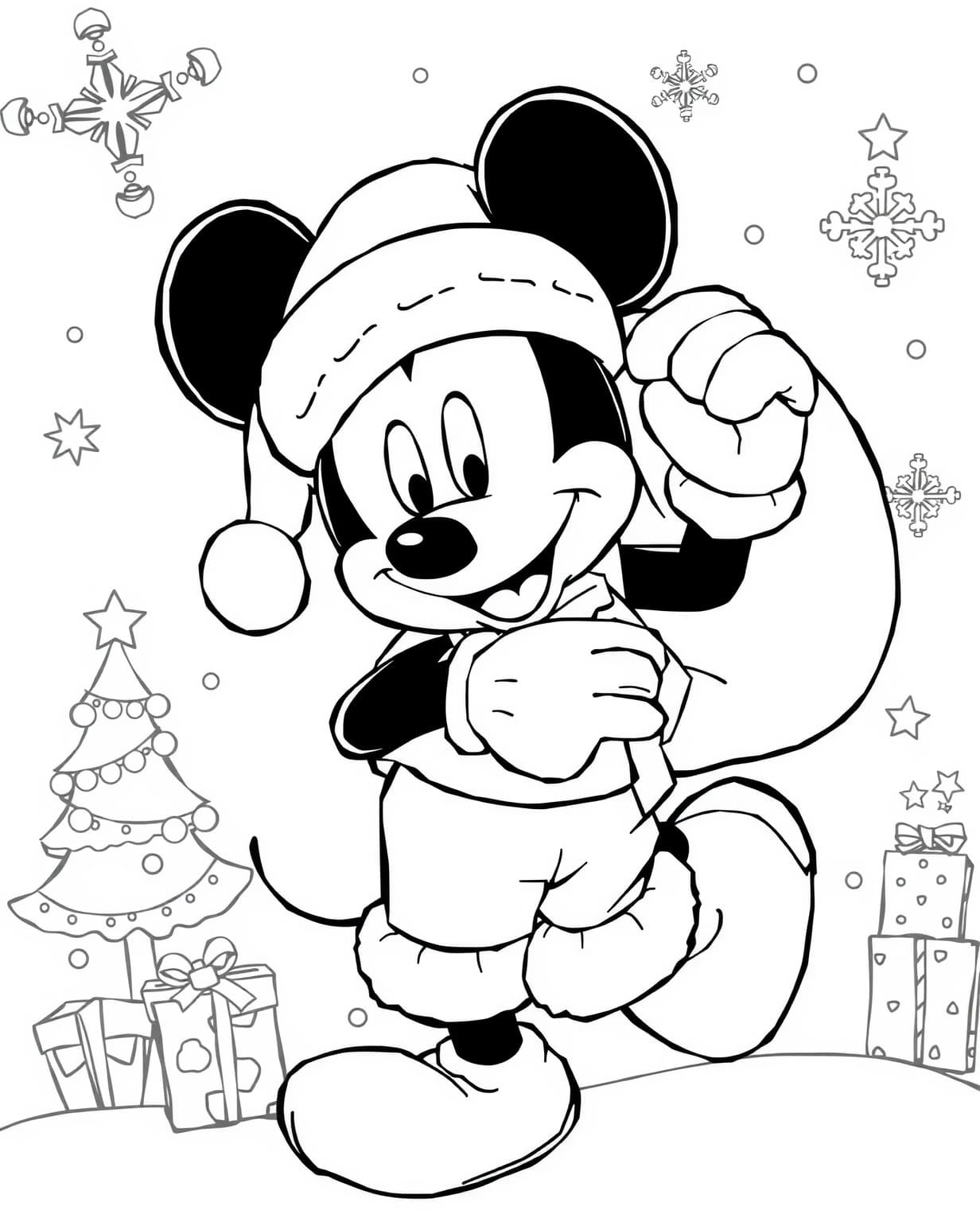 Mickey Mouse Santa Coloring Page
