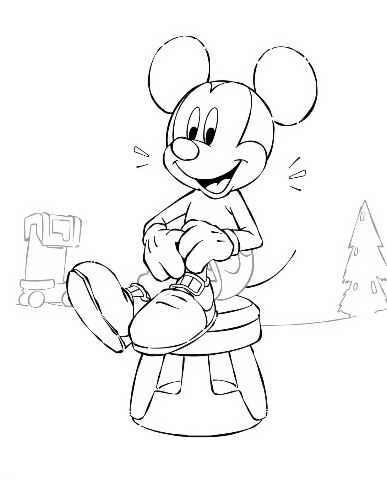 Mickey Mouse Sitting on a Stool Coloring Page