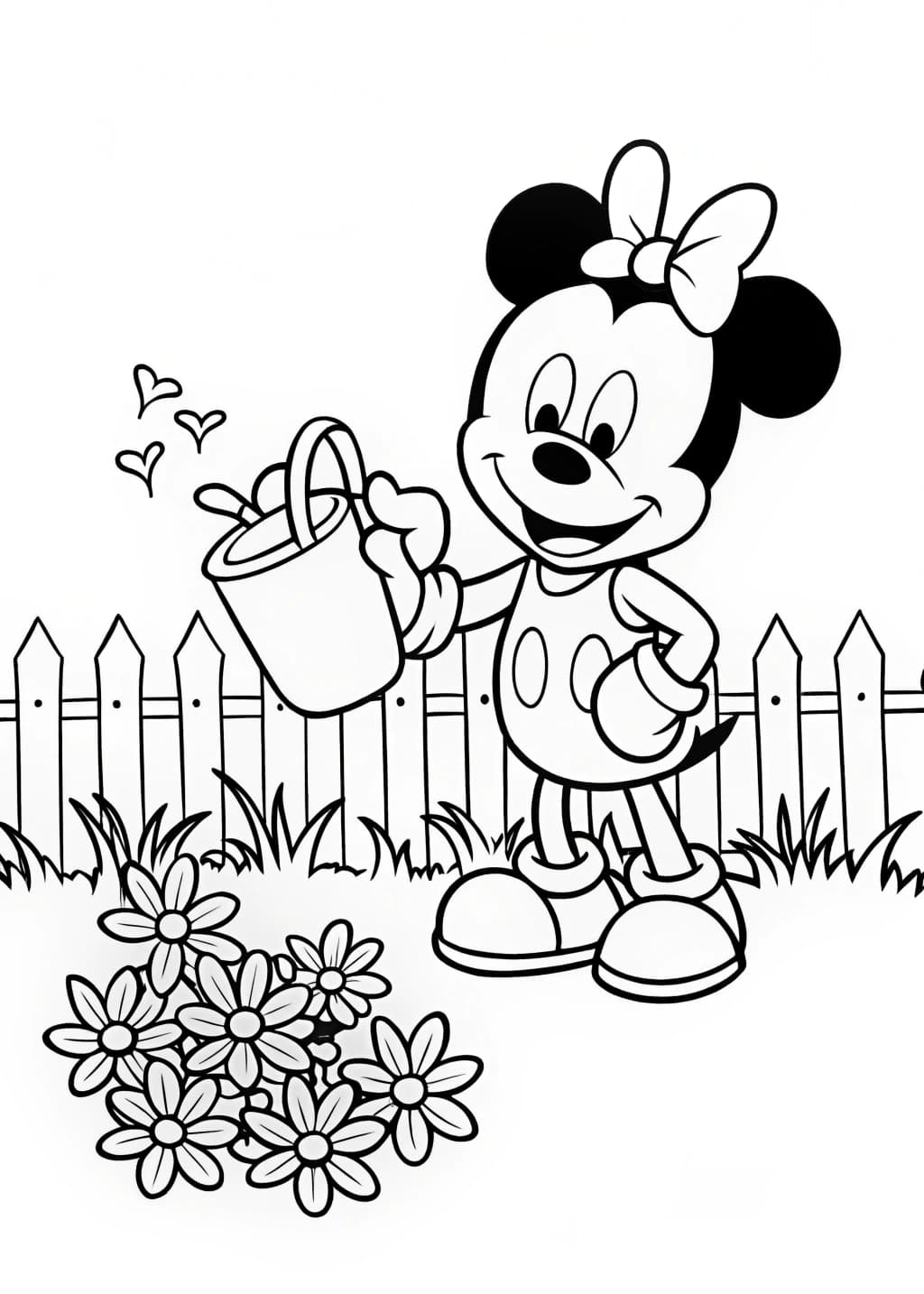 Minnie Mouse Watering Plants Coloring Page