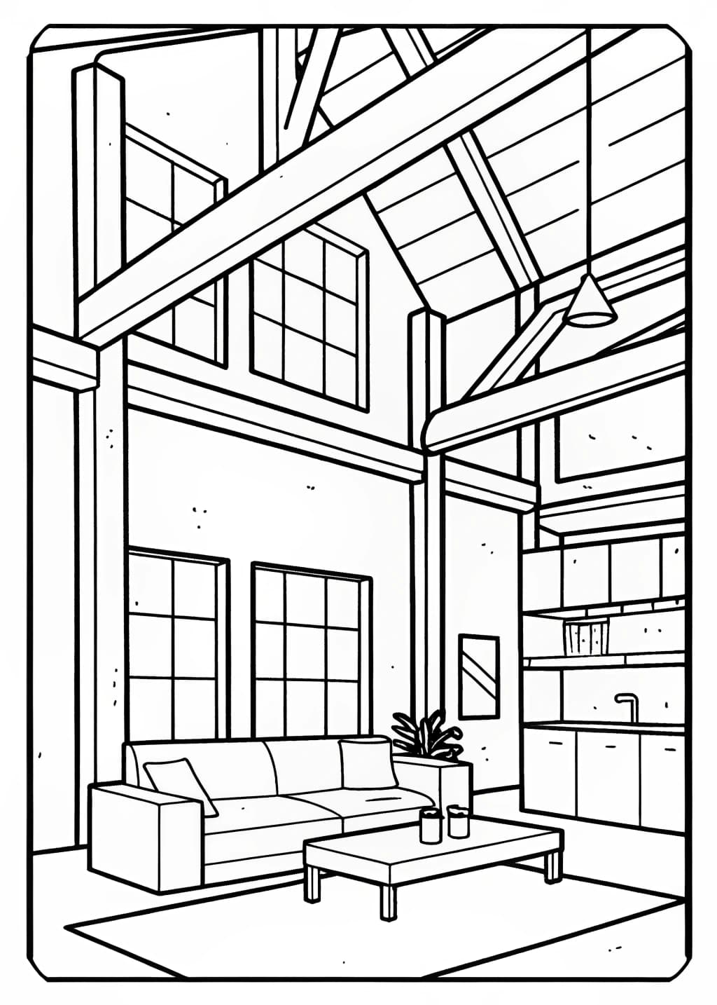 Modern Loft Interior Coloring Page