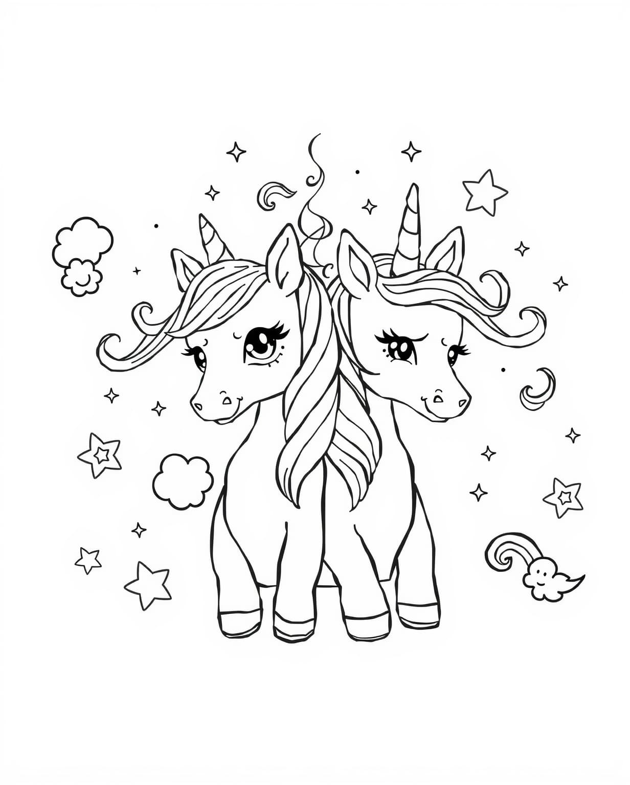 Moody Unicorn Twin Coloring Page