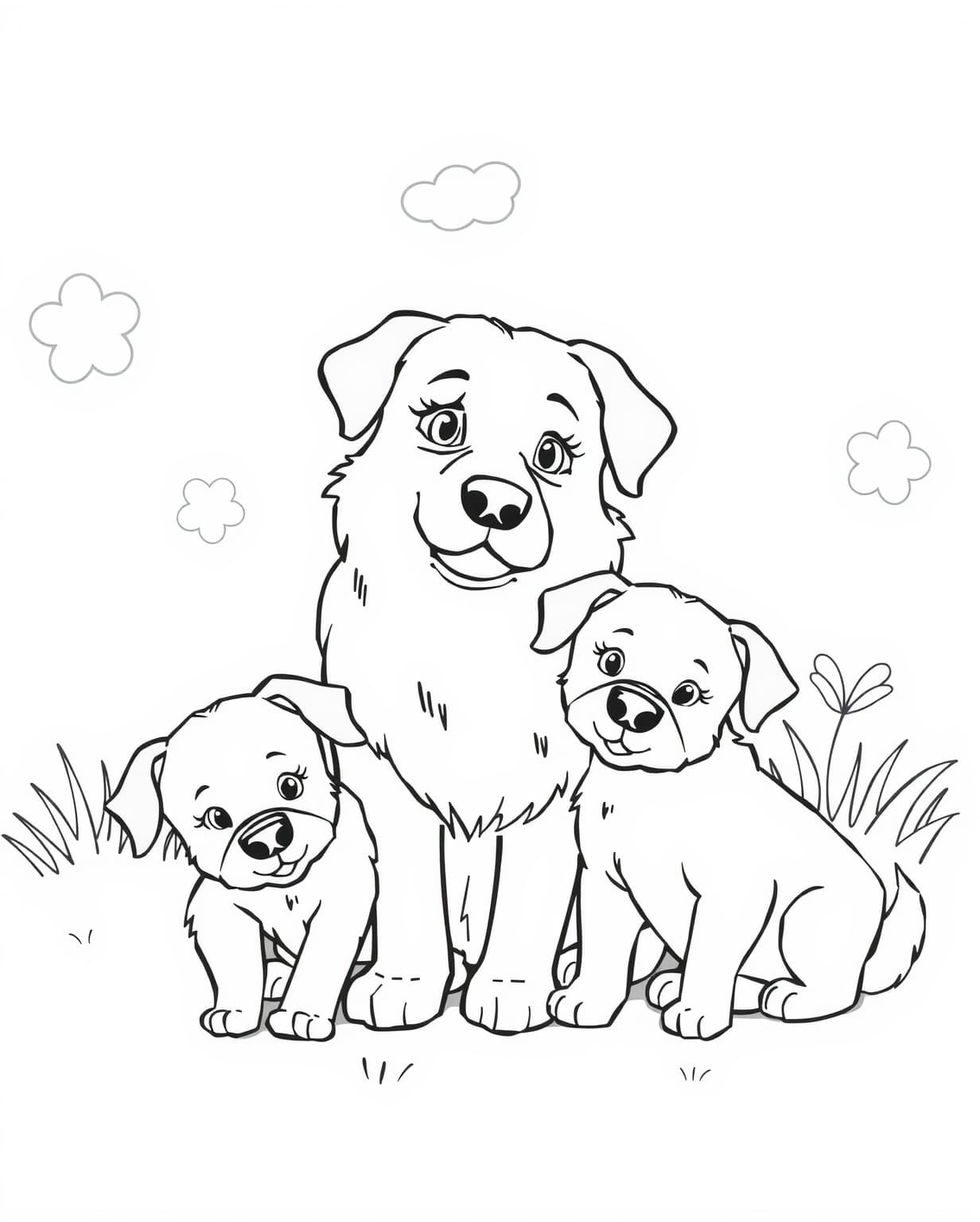Mother Dog and Puppies Coloring Page
