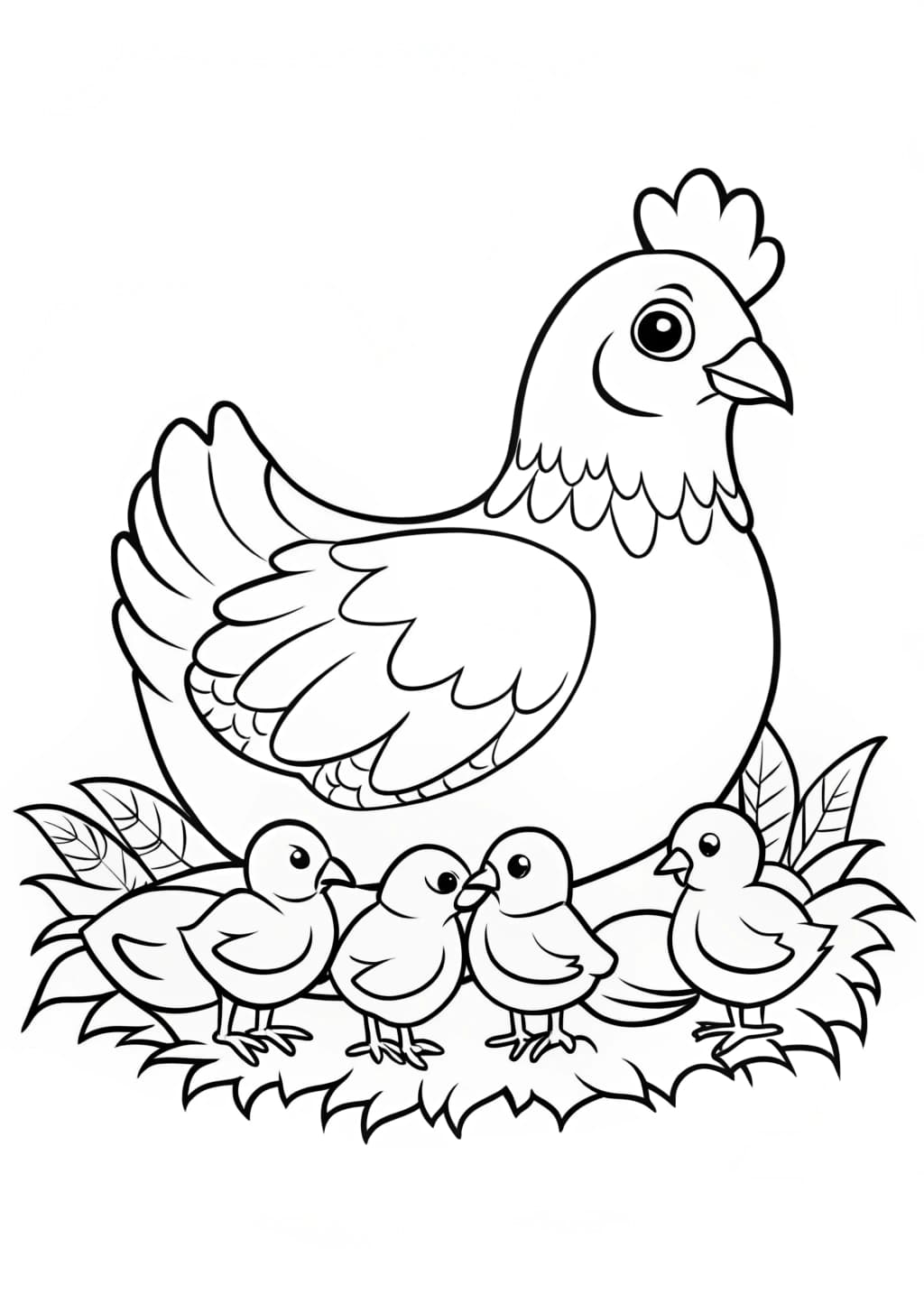Mother Hen and Chicks Coloring Page