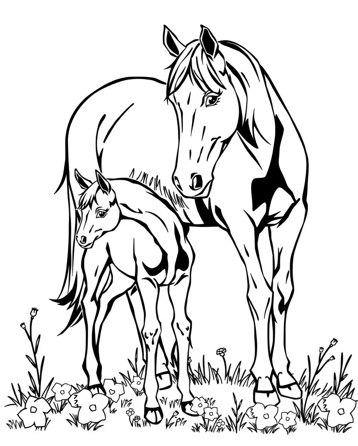 Mother Horse And Foal Coloring Sheet