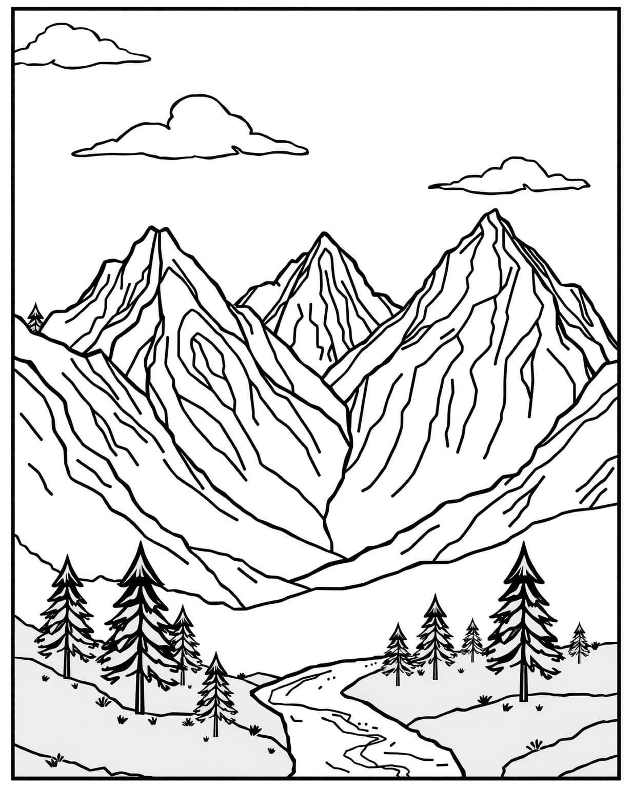 Mountain Landscape Coloring Page