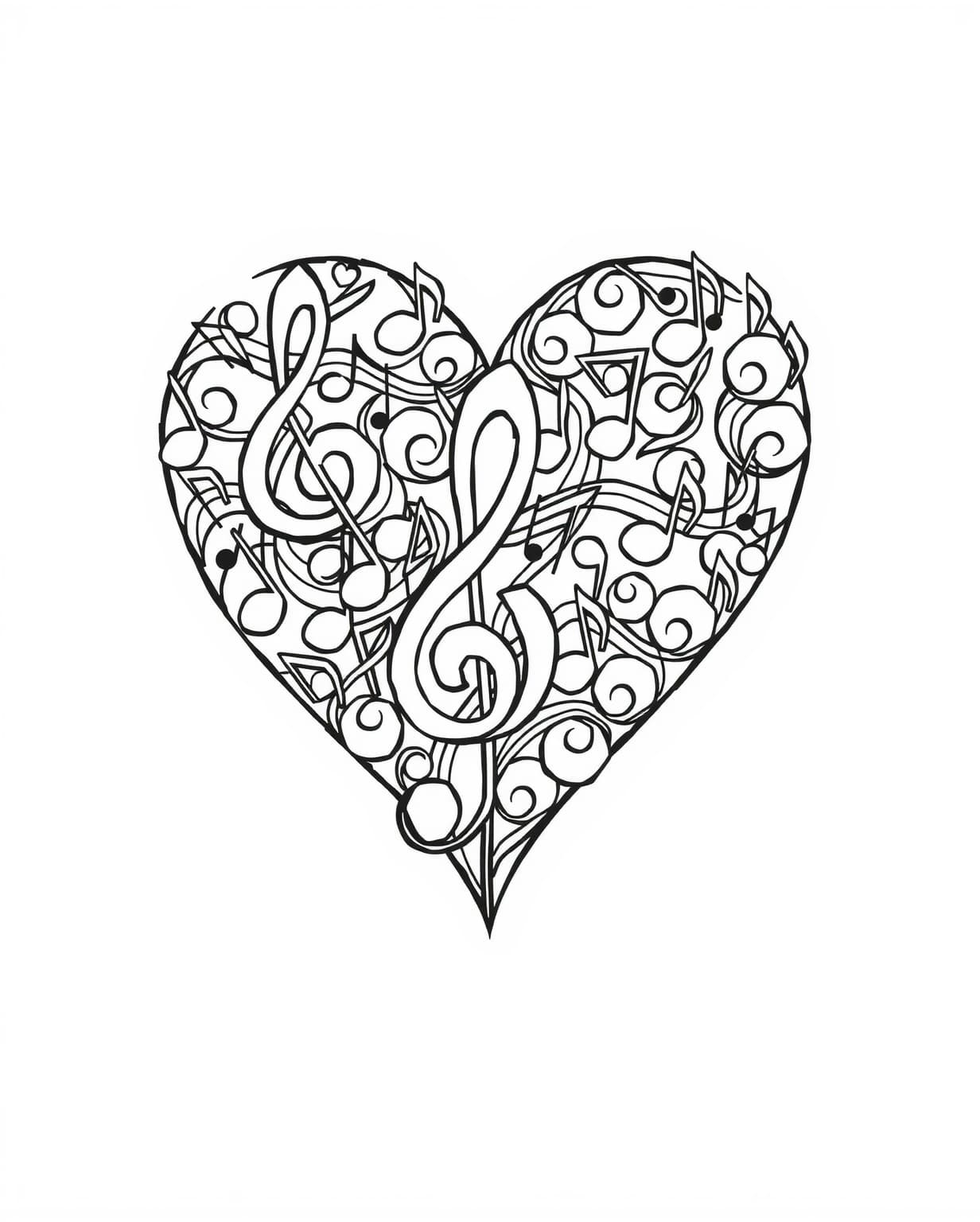 Music Note Heart Coloring Page