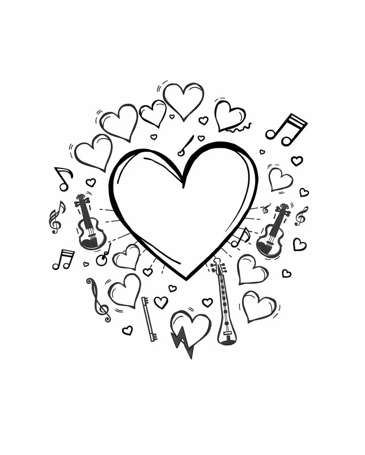 Musical Hearts Coloring Page