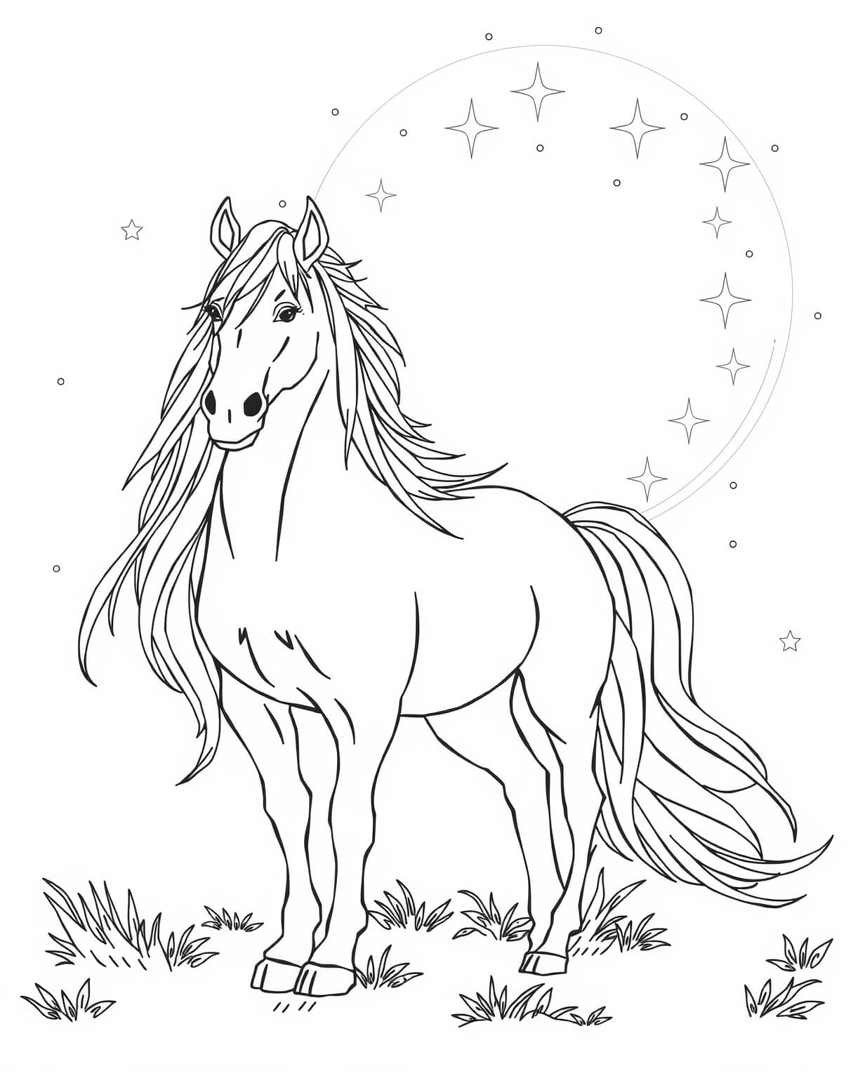 Mystical Moonlit Horse Coloring Page