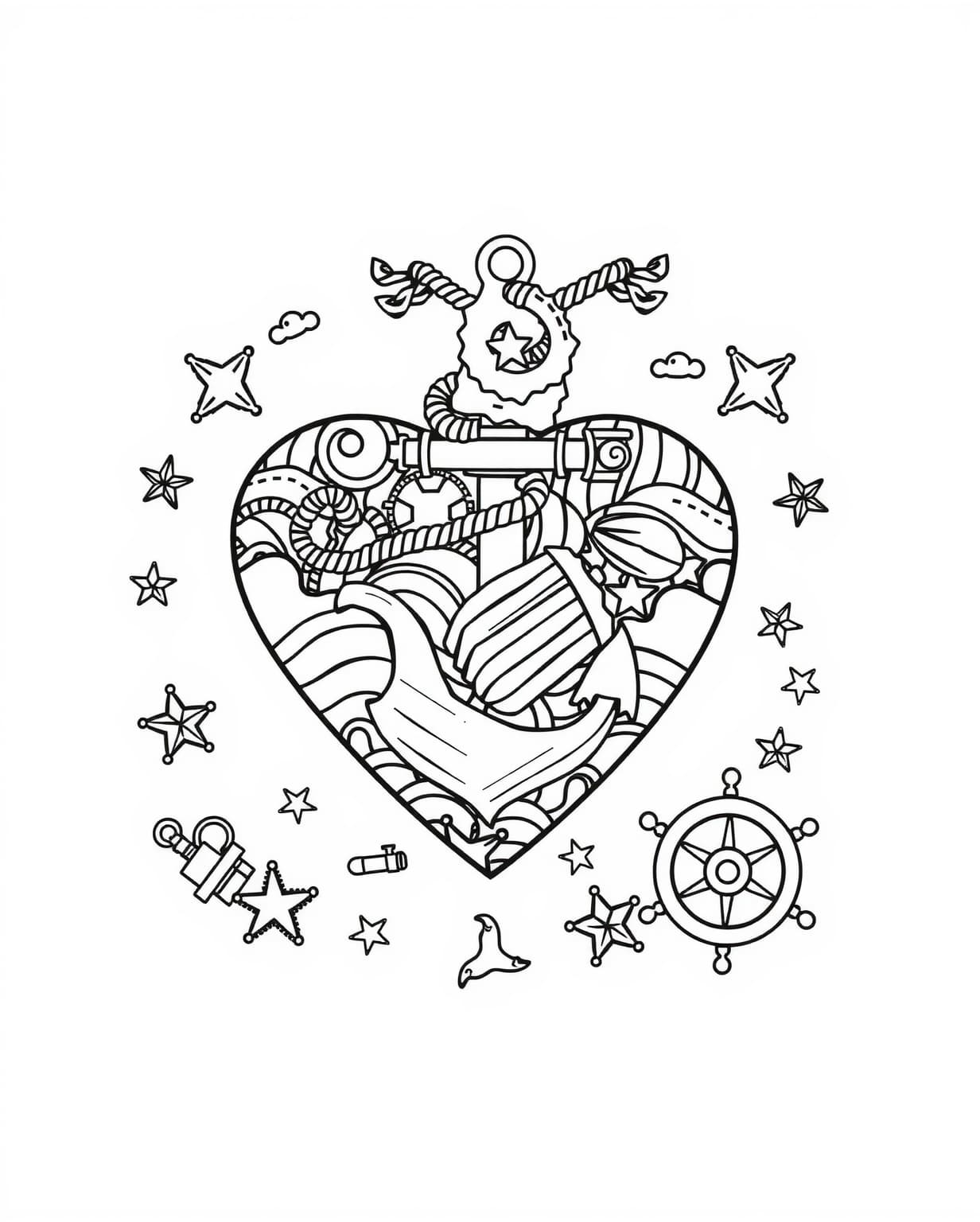 Nautical Heart Coloring Page