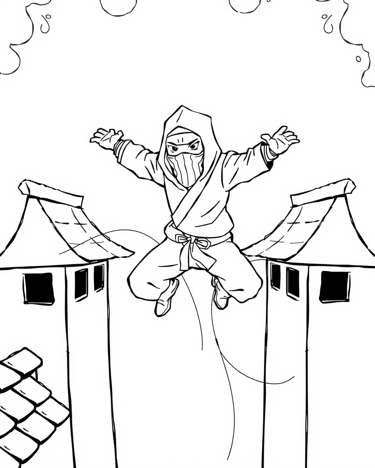 Ninja Leaping Over Rooftops Coloring Page
