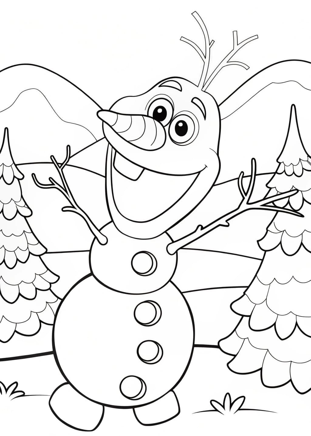 Olaf Building a Snowman Coloring Page