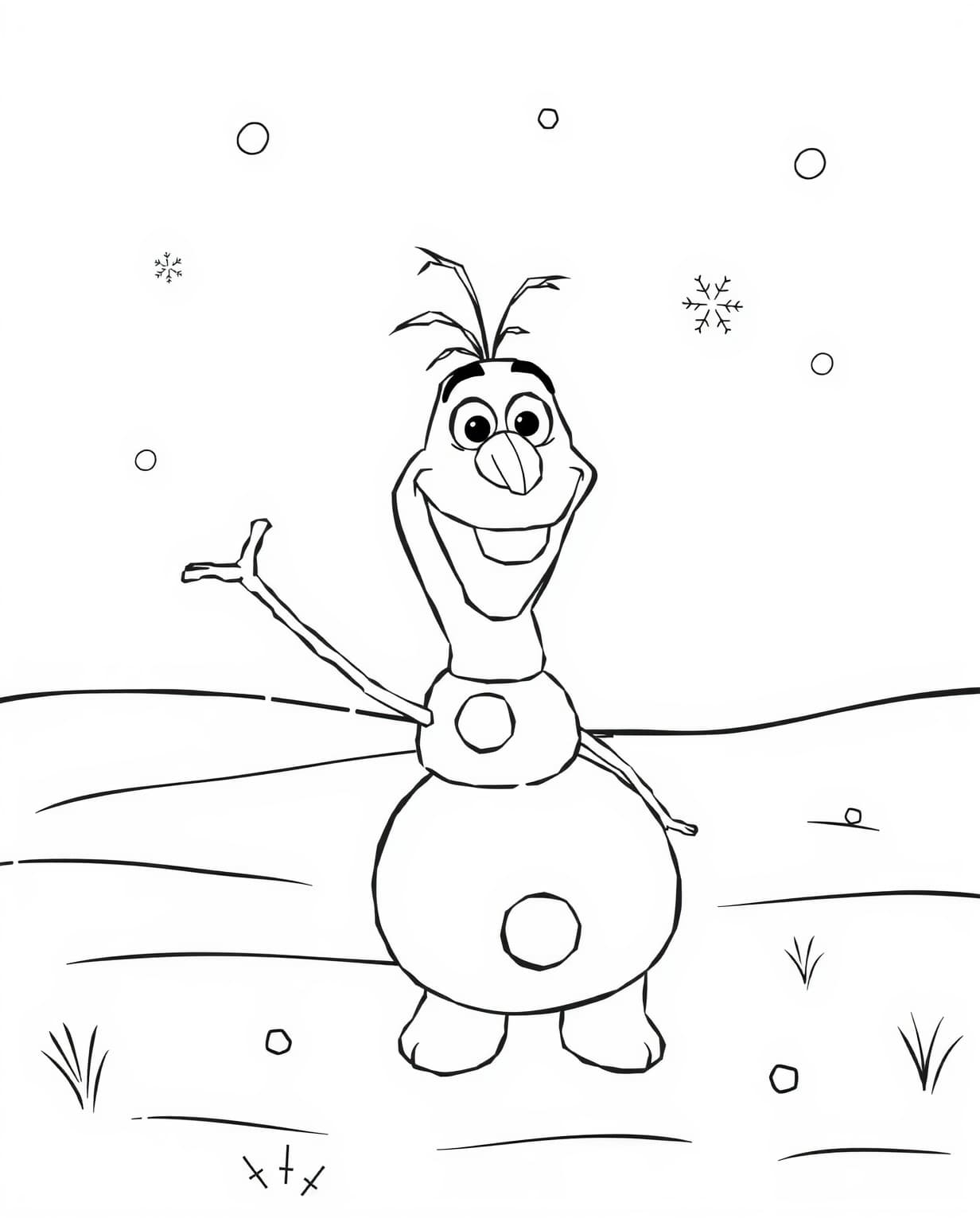 Olaf Waving in the Snow Coloring Page