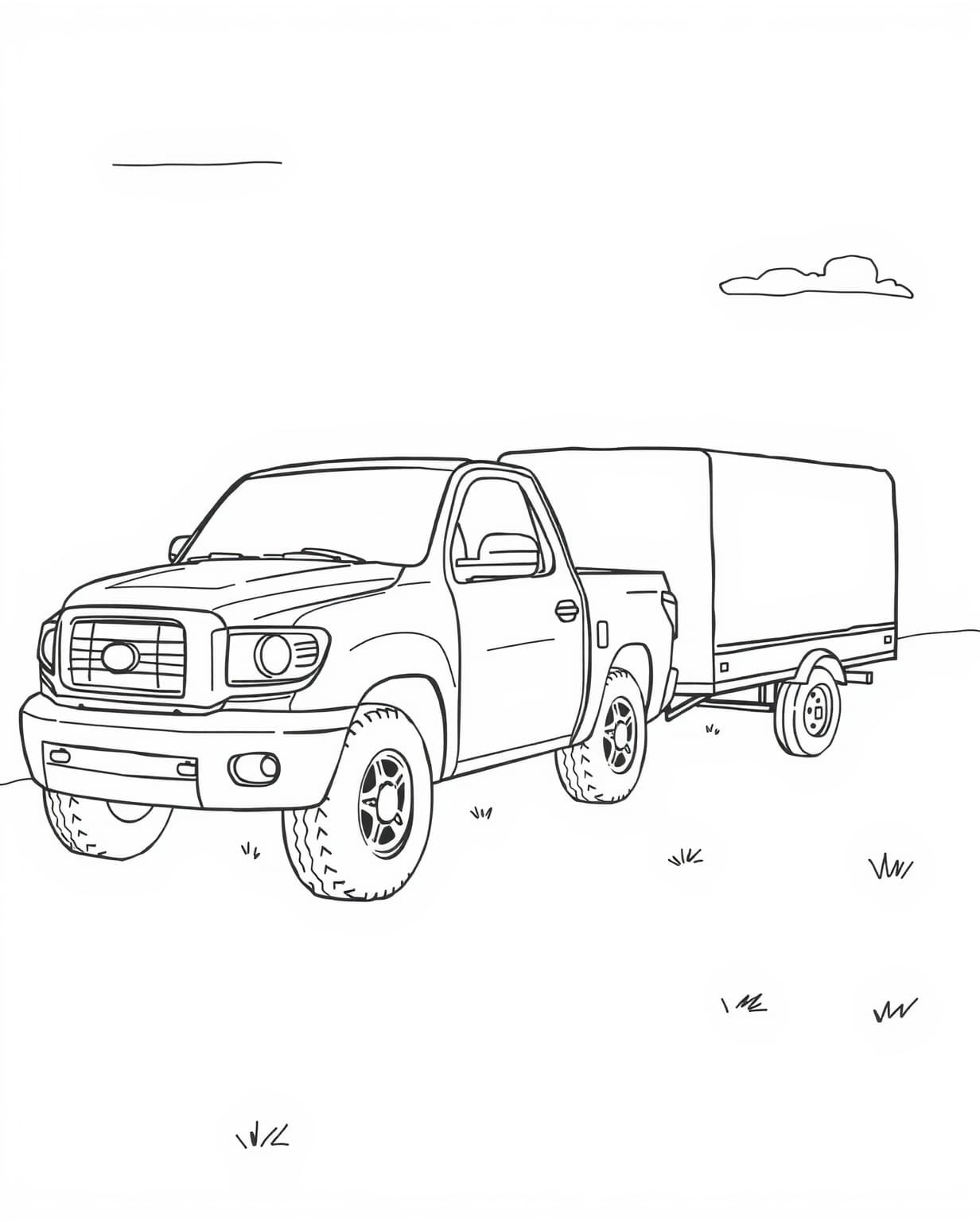 Pickup Truck with Trailer Coloring Page