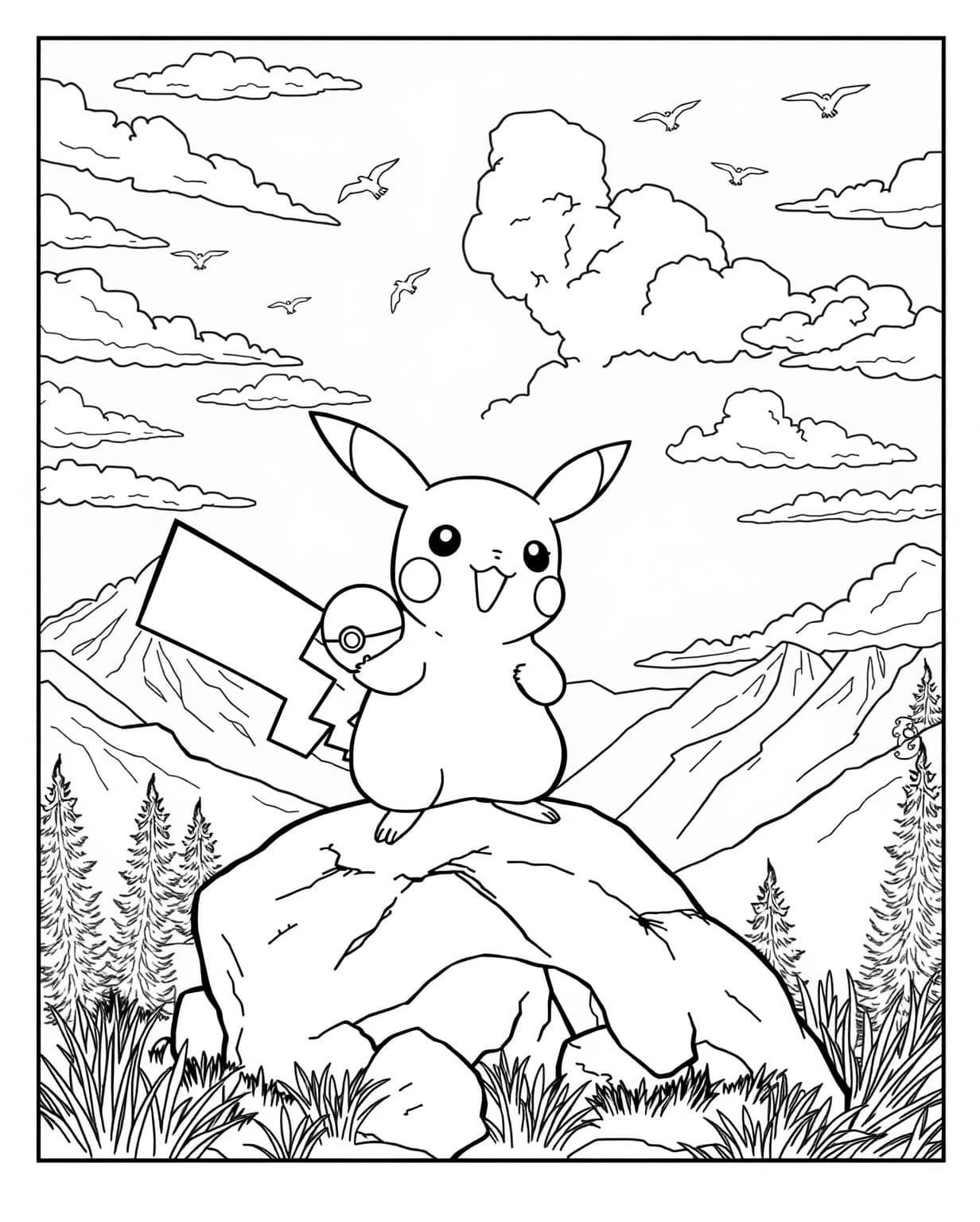  Pikachu and Pokeball Adventure Coloring Page