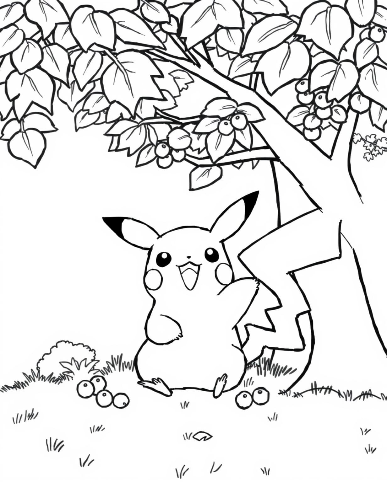 Pikachu Eating Berries Coloring Page