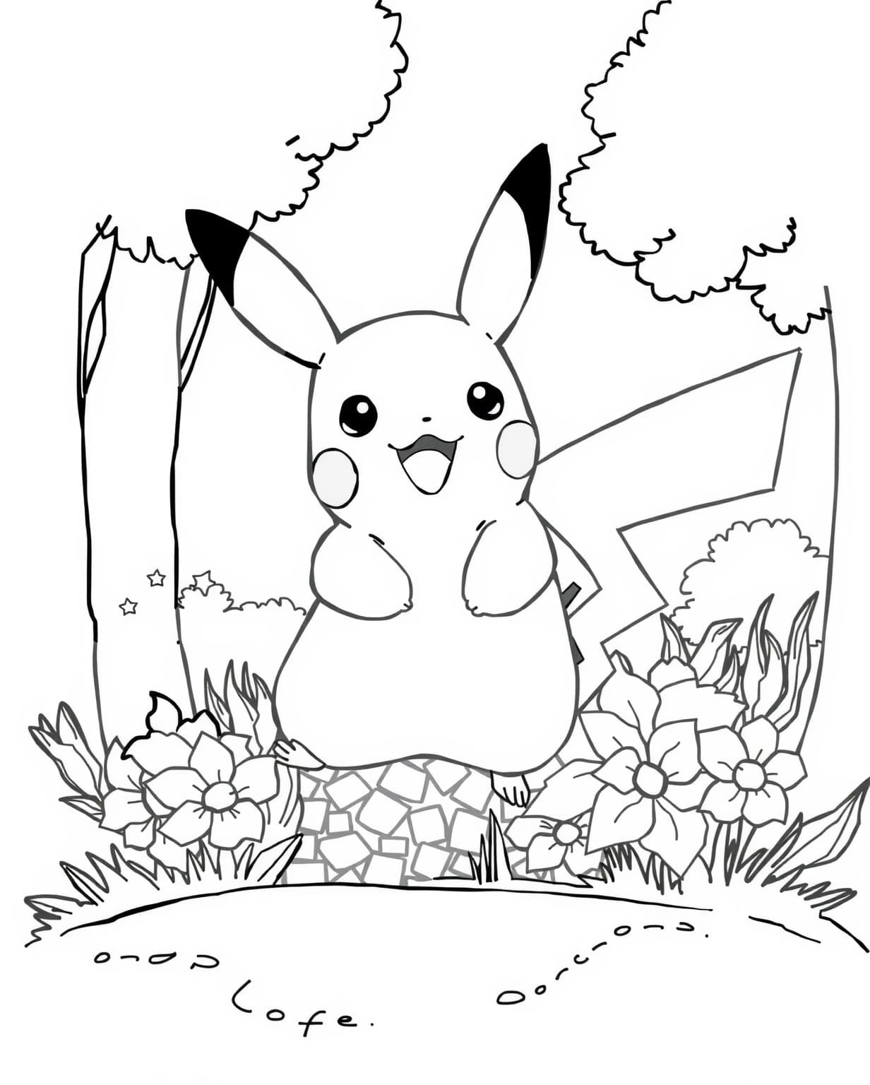 Pikachu in Nature Coloring Page