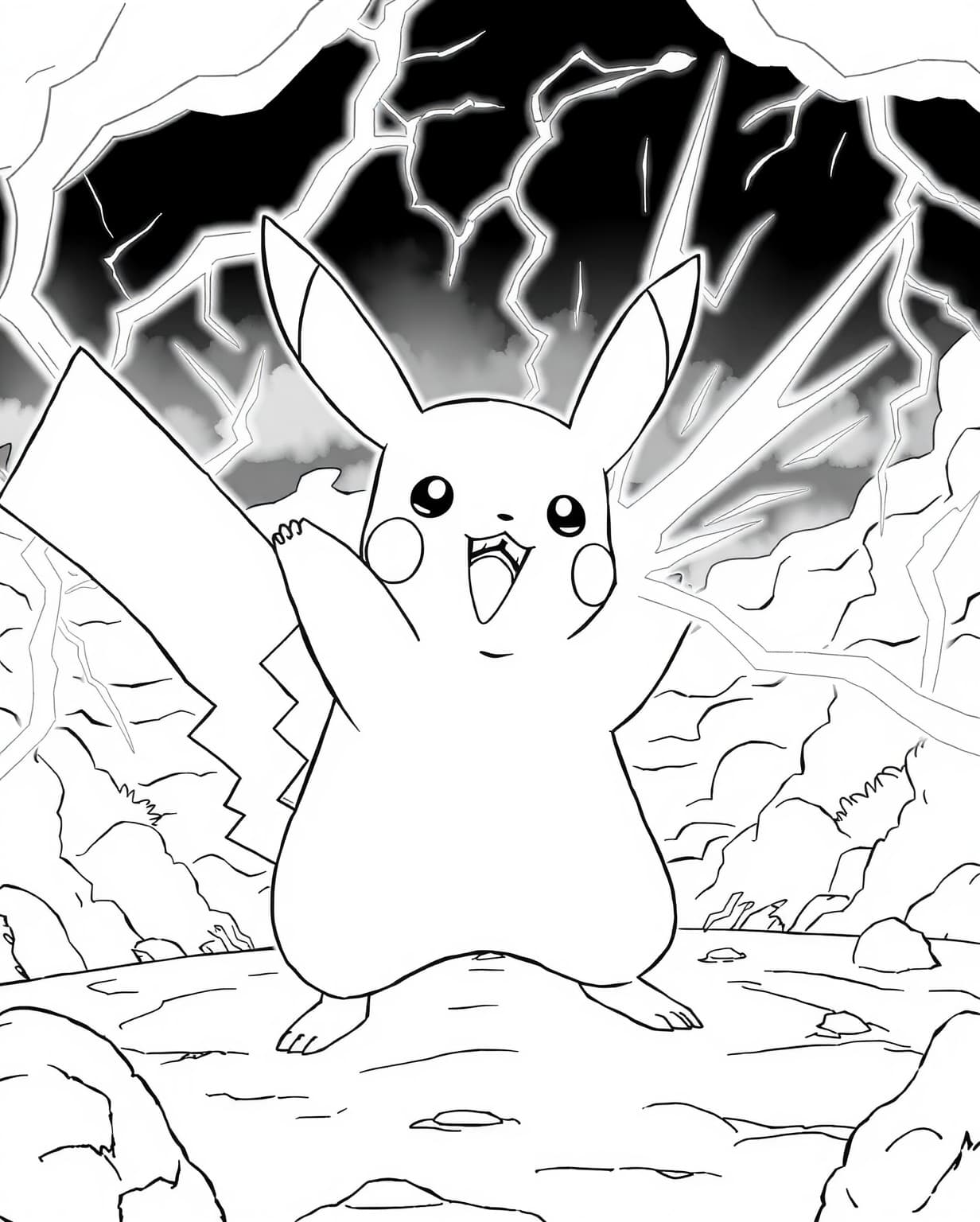 Pikachu Using Thunderbolt Coloring Page
