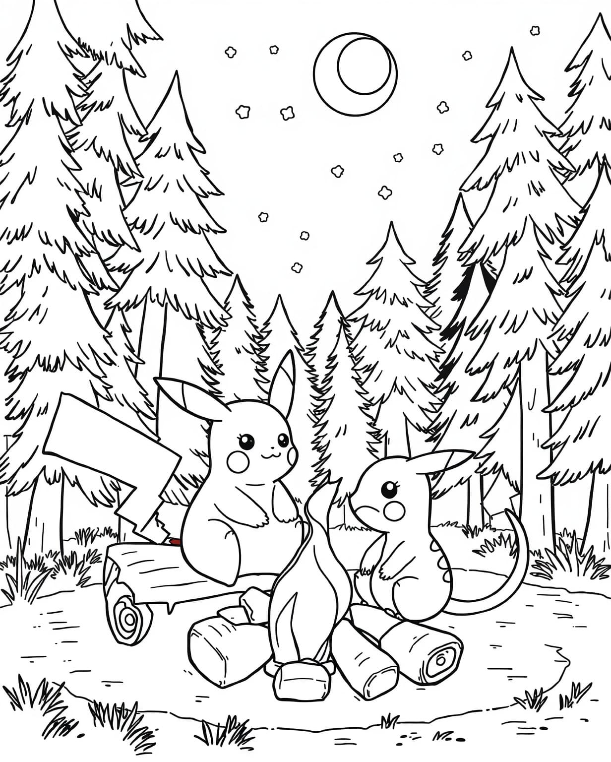 Pikachu with Friends Coloring Page