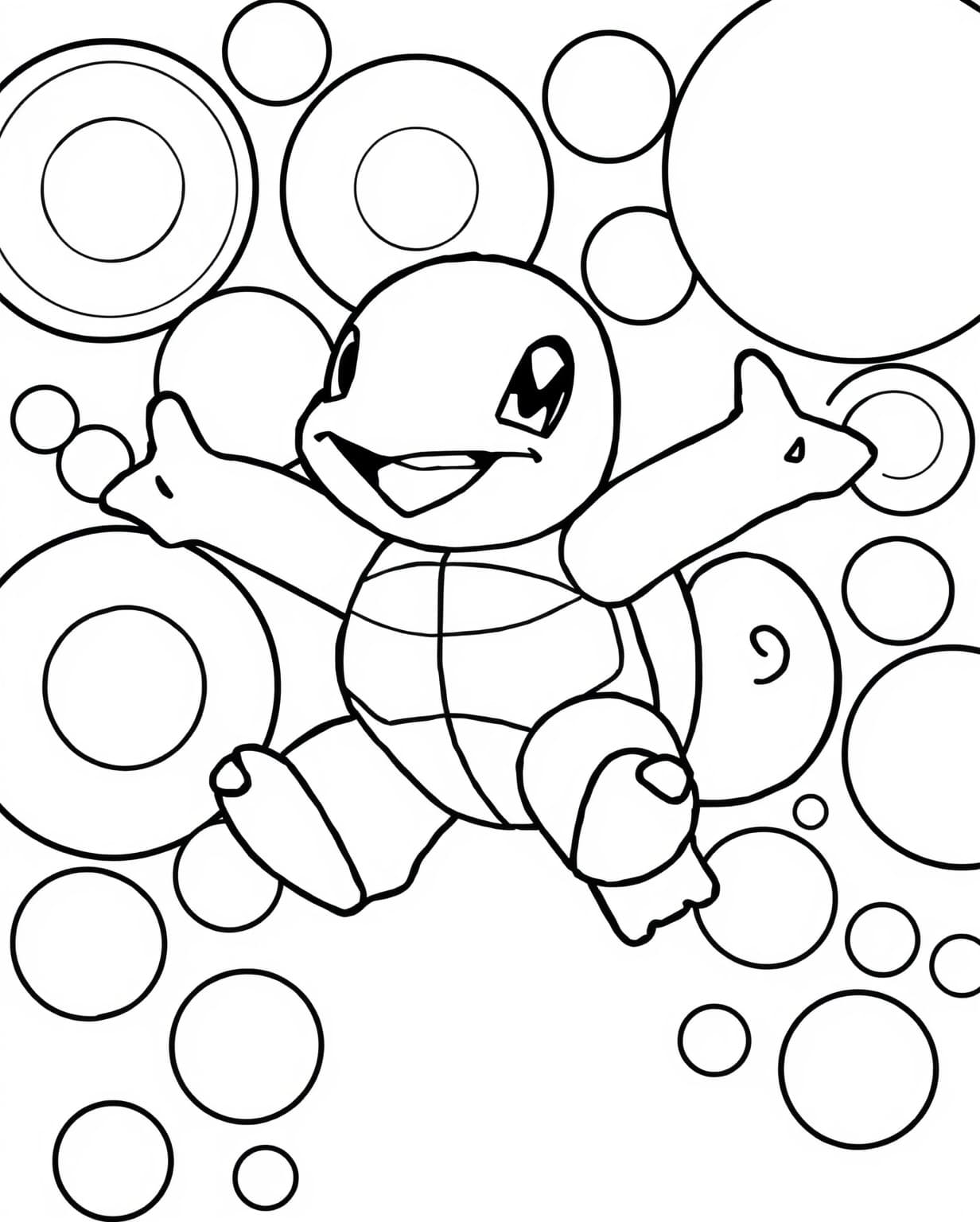 Playful Squirtle with Bubbles Coloring Page