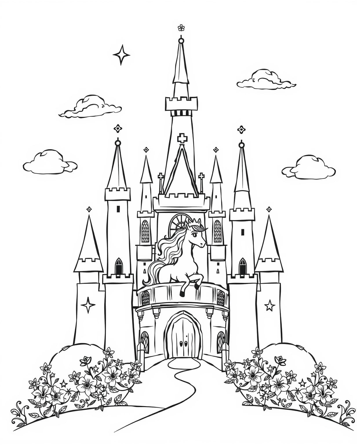 Princess Unicorn Castle Coloring Page