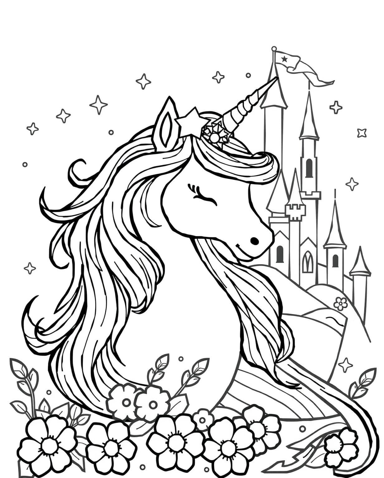 Princess Unicorn Coloring Page