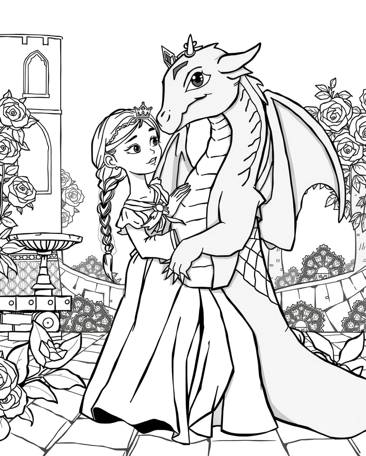 Princess with Royal Dragon Coloring Page