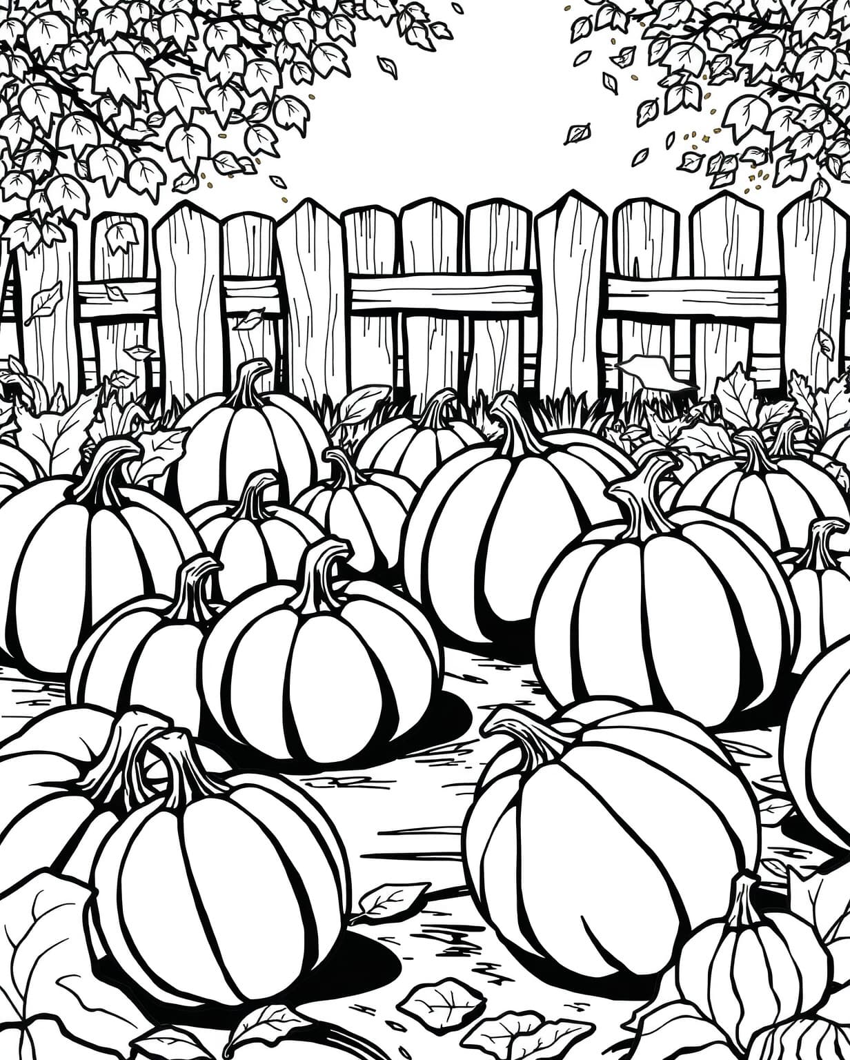 Pumpkin Patch in Fall Coloring Page