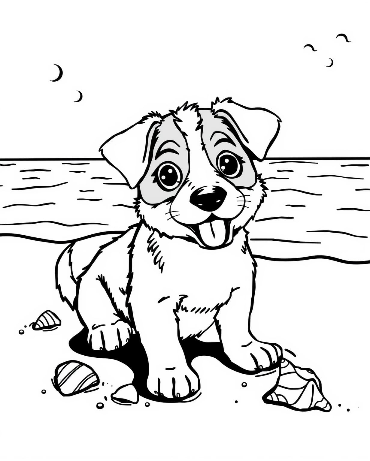 Puppy at the Beach Coloring Page