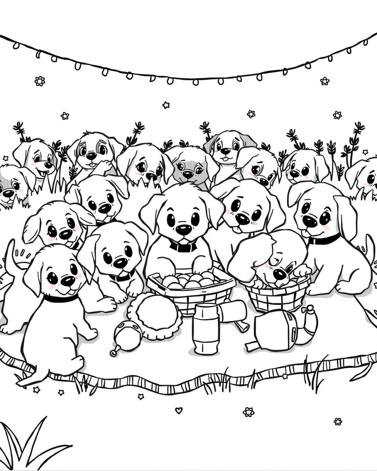 Puppy Picnic Party Coloring Page