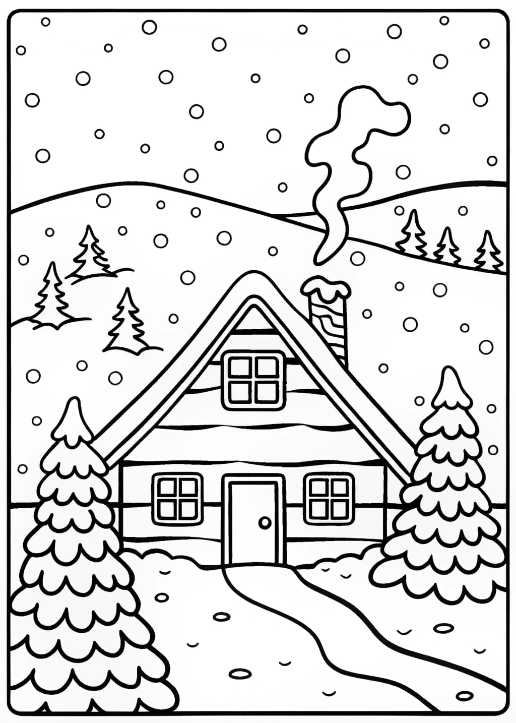 Quiet Winter Cabin Coloring Page