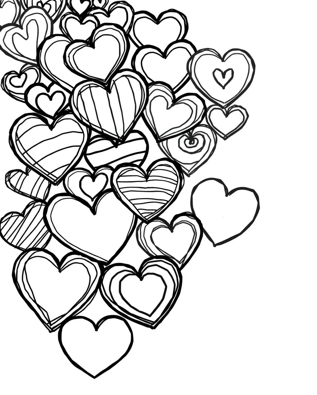 Rainbow Hearts Coloring Page