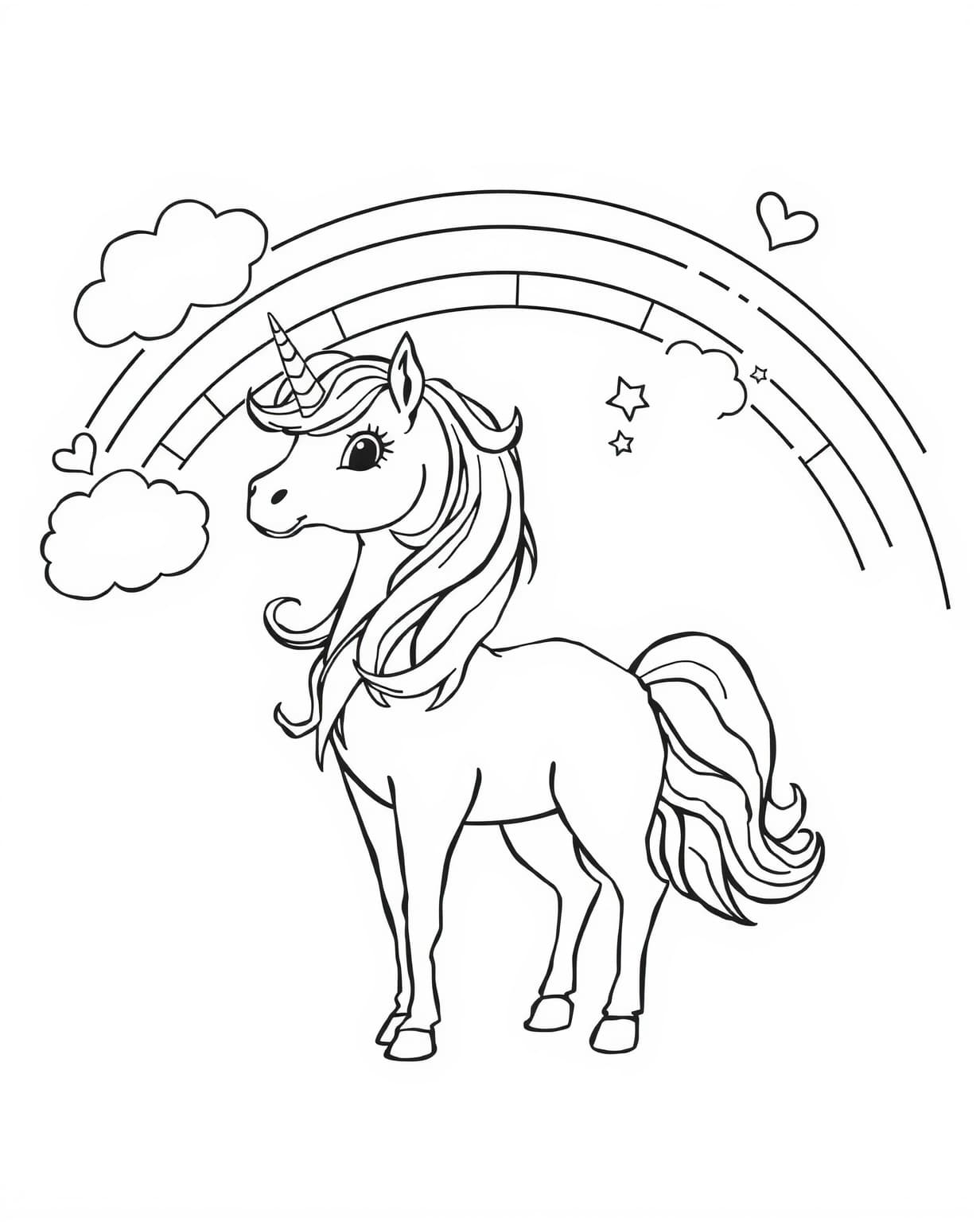 Rainbow Unicorn Coloring Page
