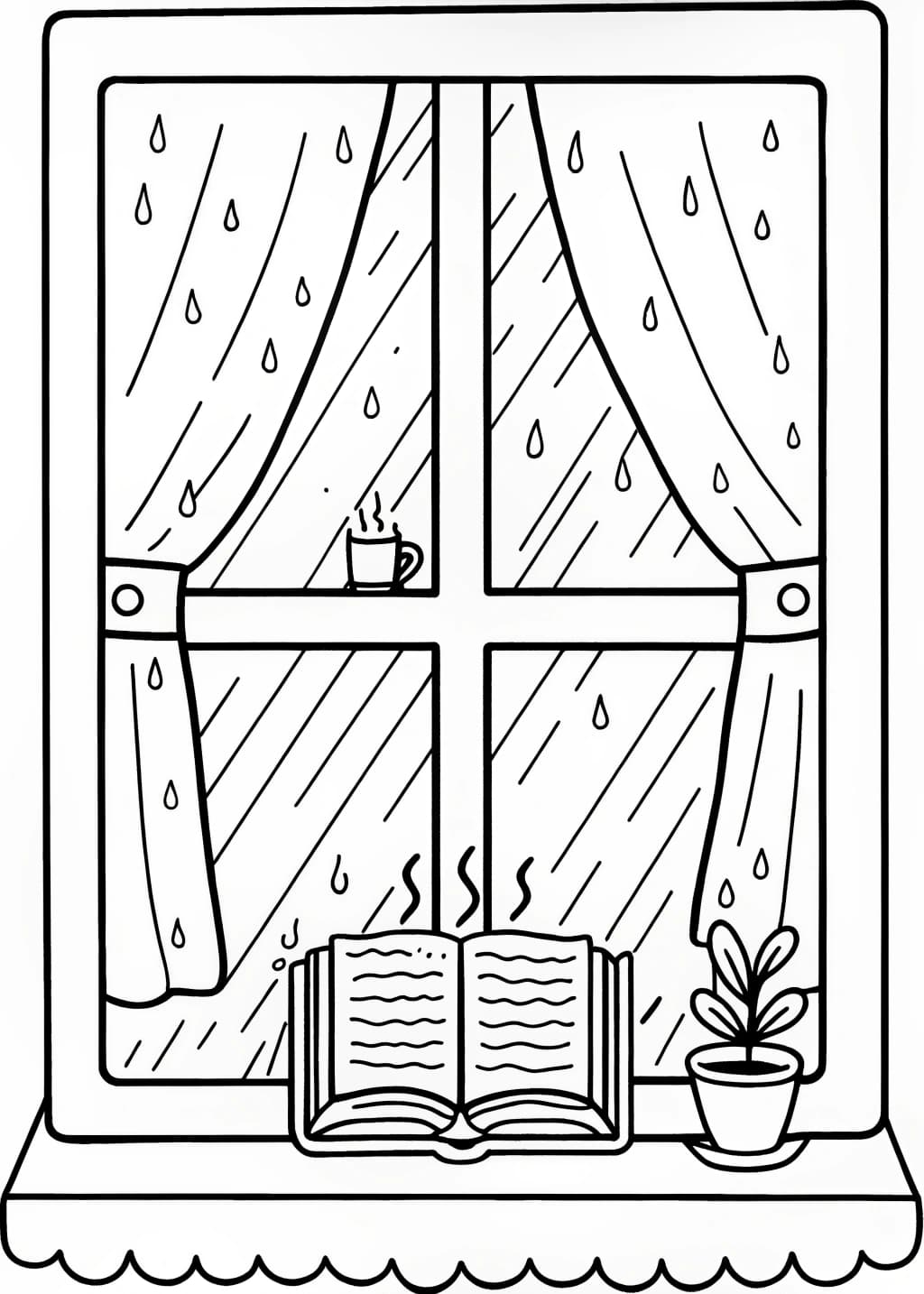 Rainy Day Window Scene Coloring Page