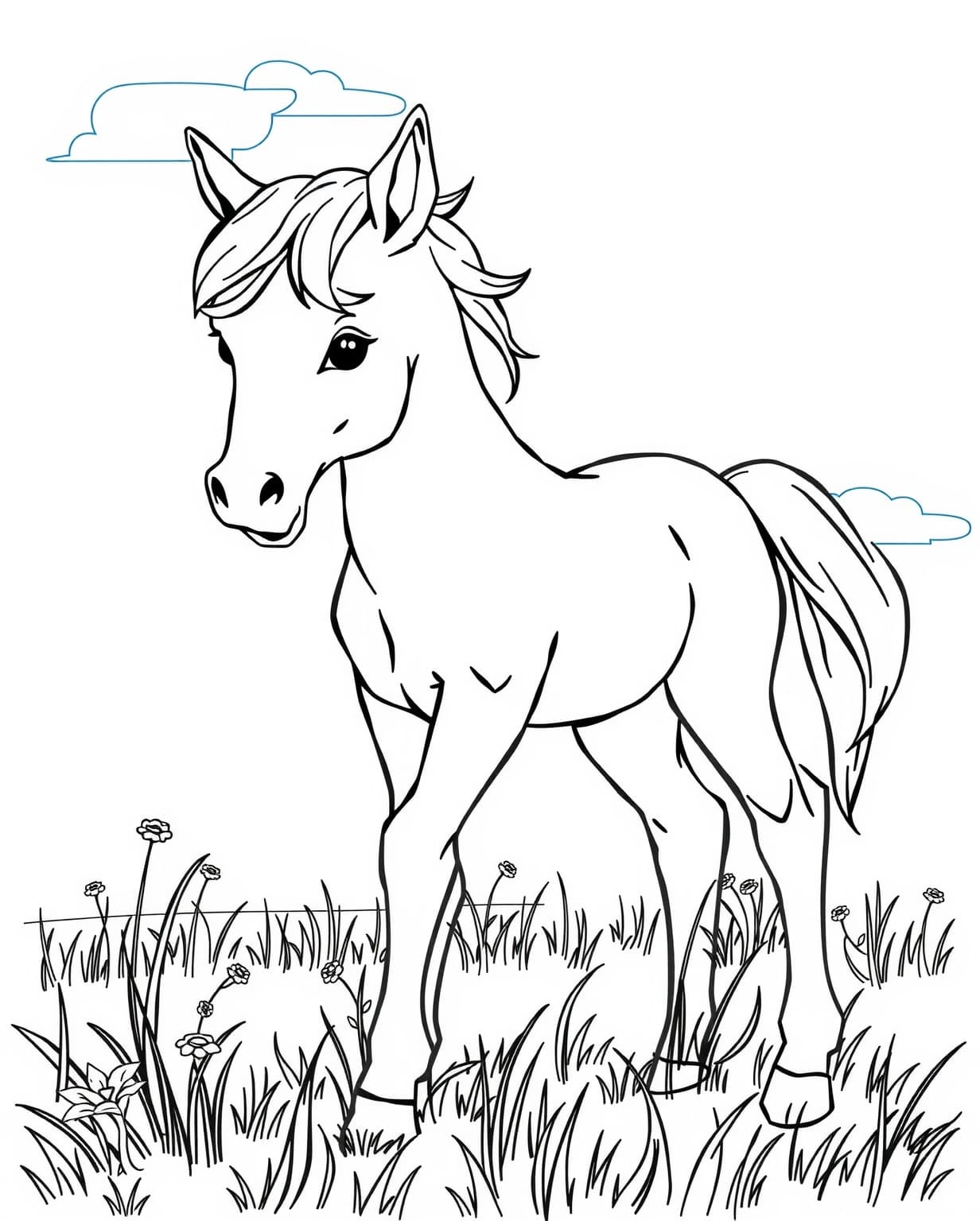 Realistic Baby Horse Coloring Page