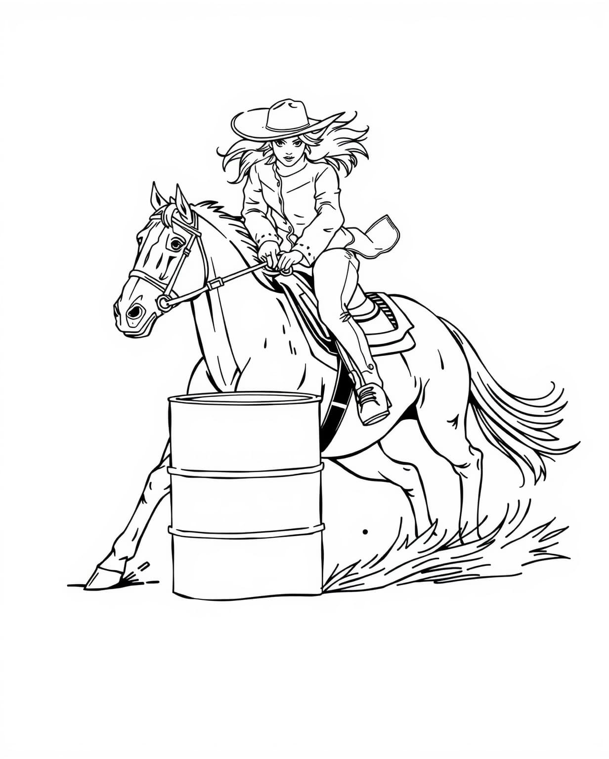 Realistic Barrel Racing Coloring Page