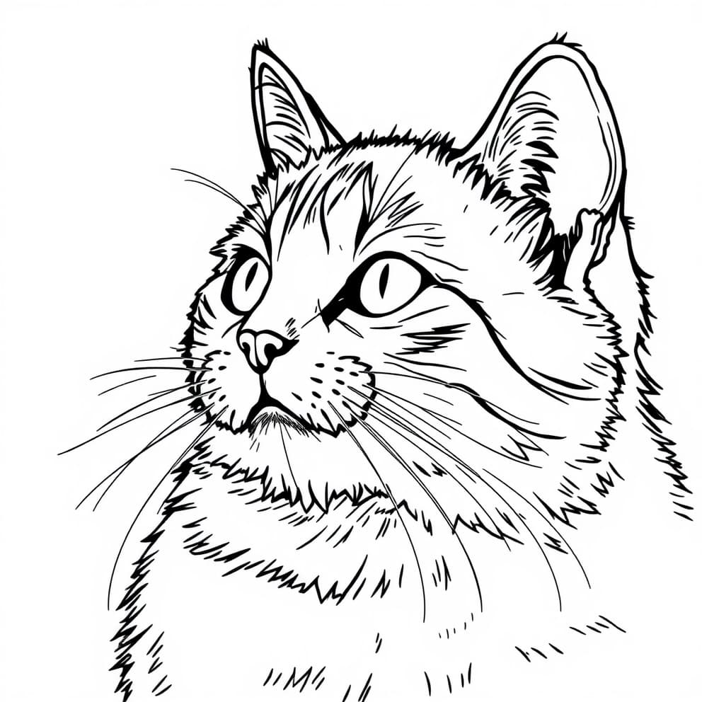 Realistic Cat Portrait Coloring Page