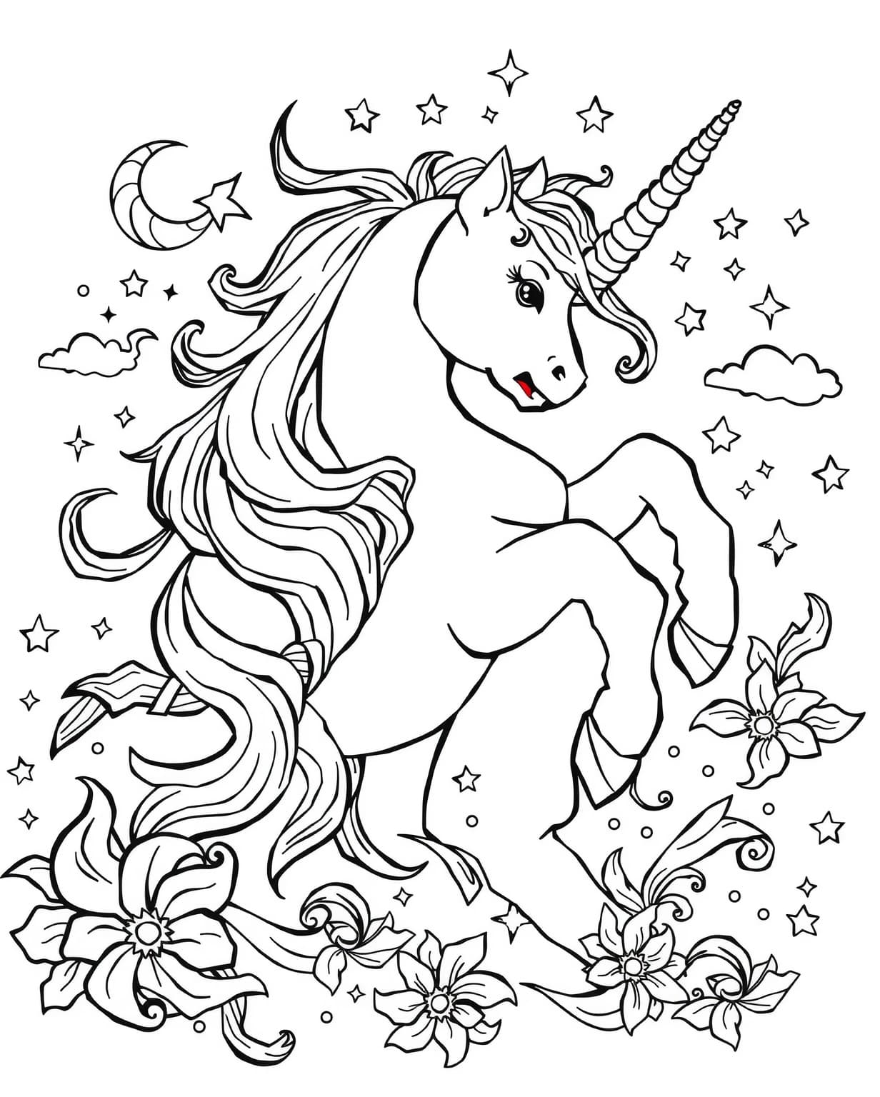 Realistic Hard Unicorn Coloring Page