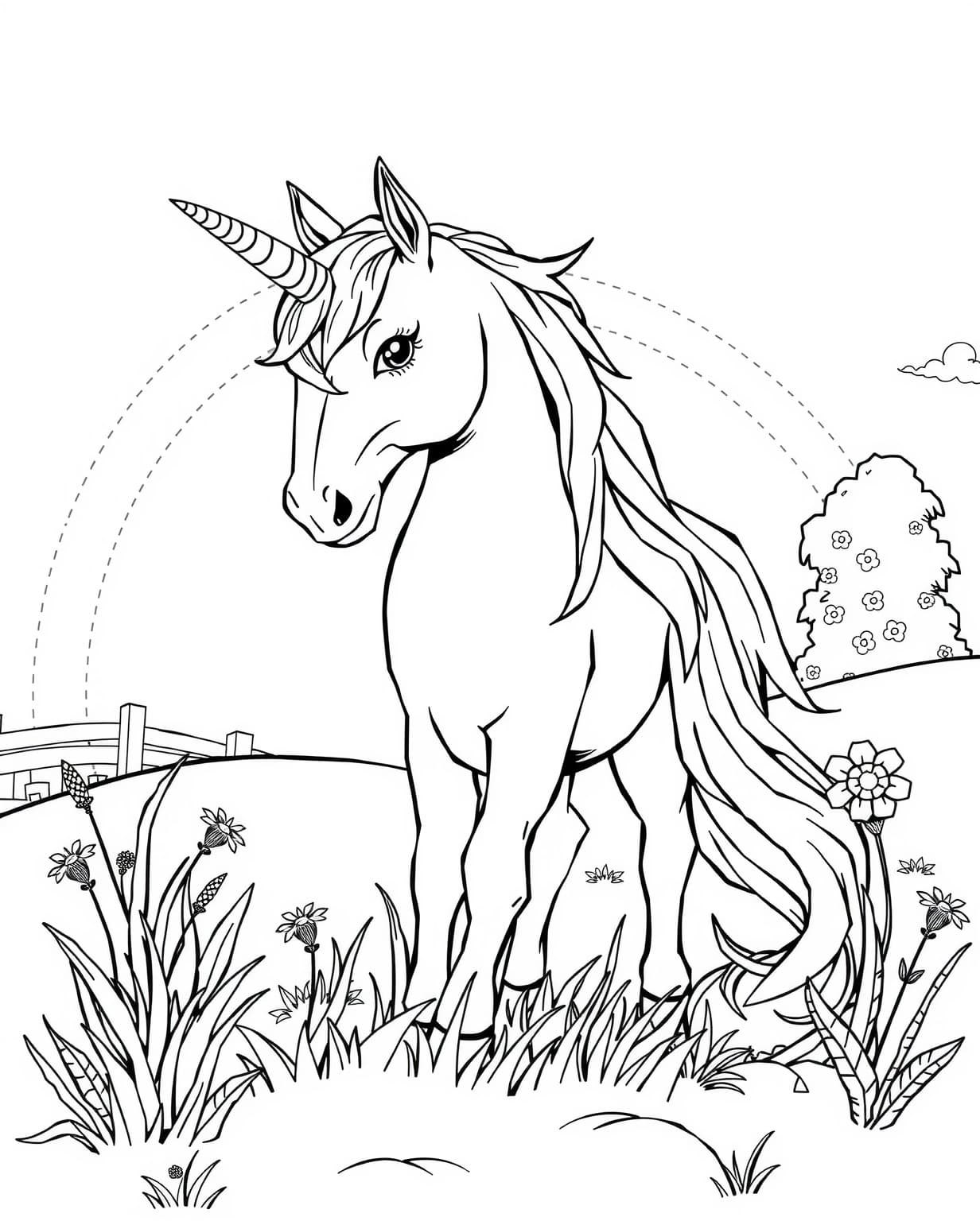 Realistic Unicorn Coloring Page