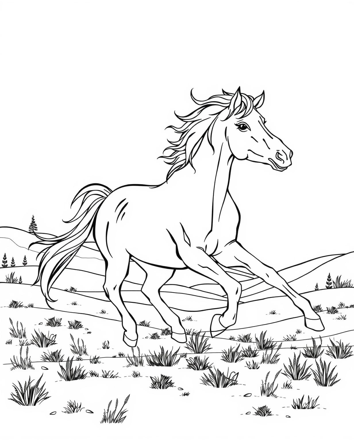 Realistic Wild Horse Coloring Page