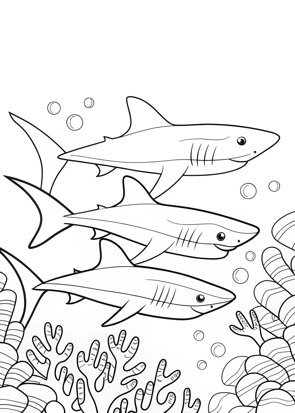 Reef Shark Trio Coloring Page