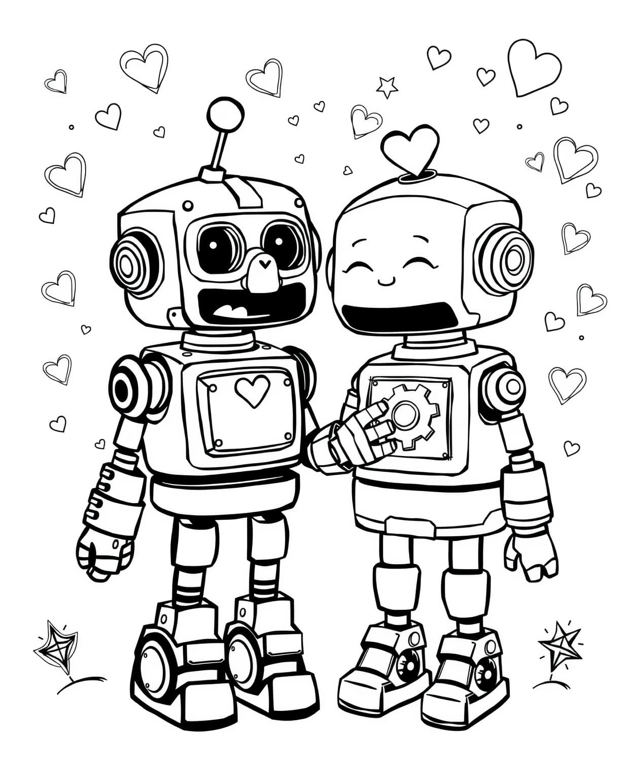 Robot Love Coloring Page