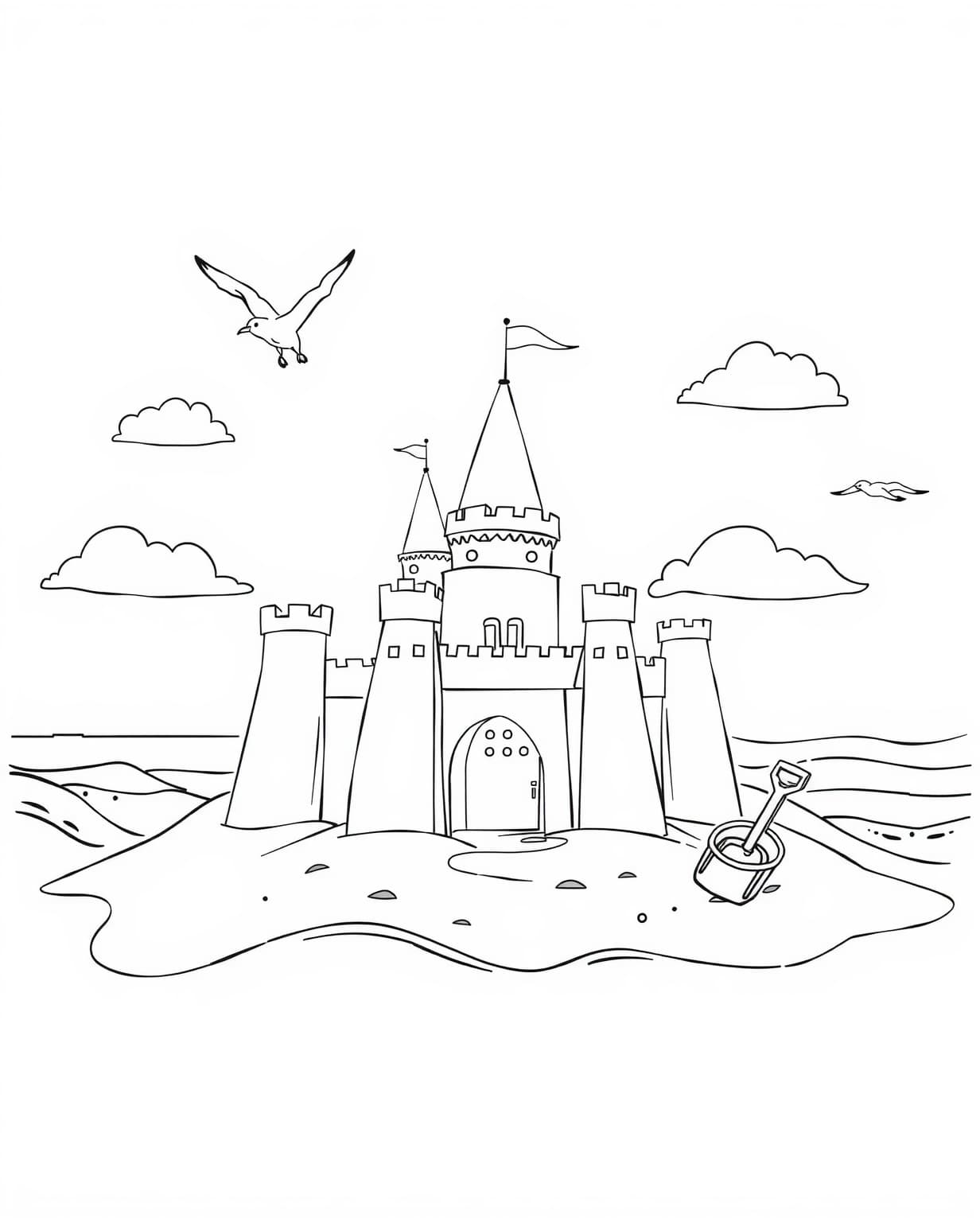 Sandcastle Building Coloring Page