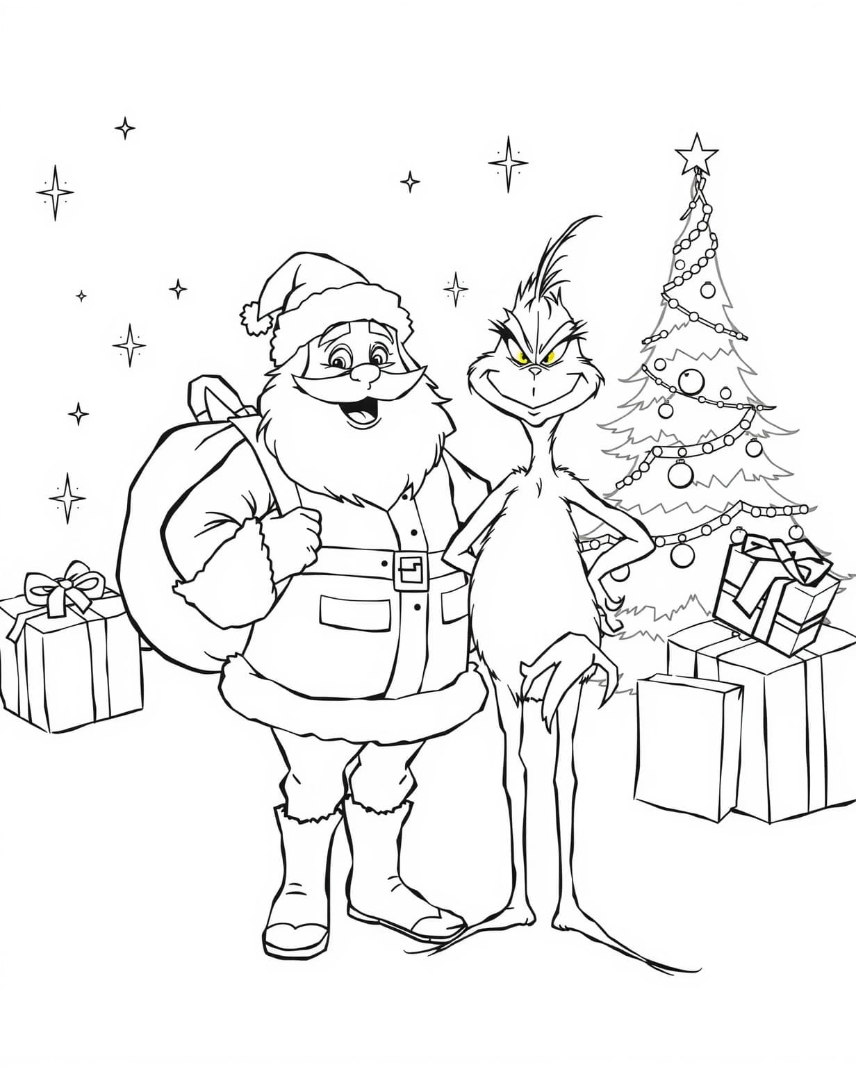 Santa And Grinch Coloring Page