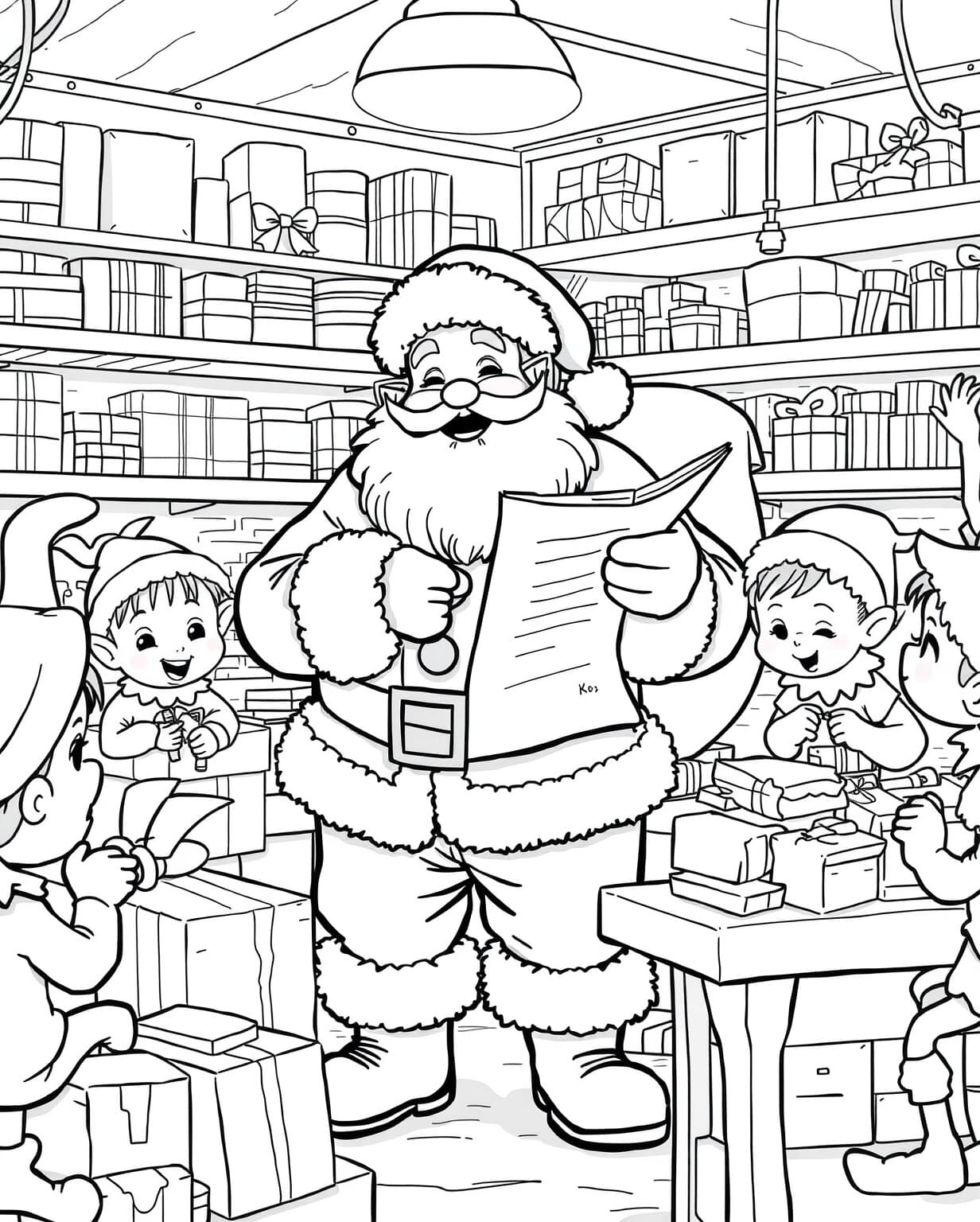 Santa and His Workshop Coloring Page