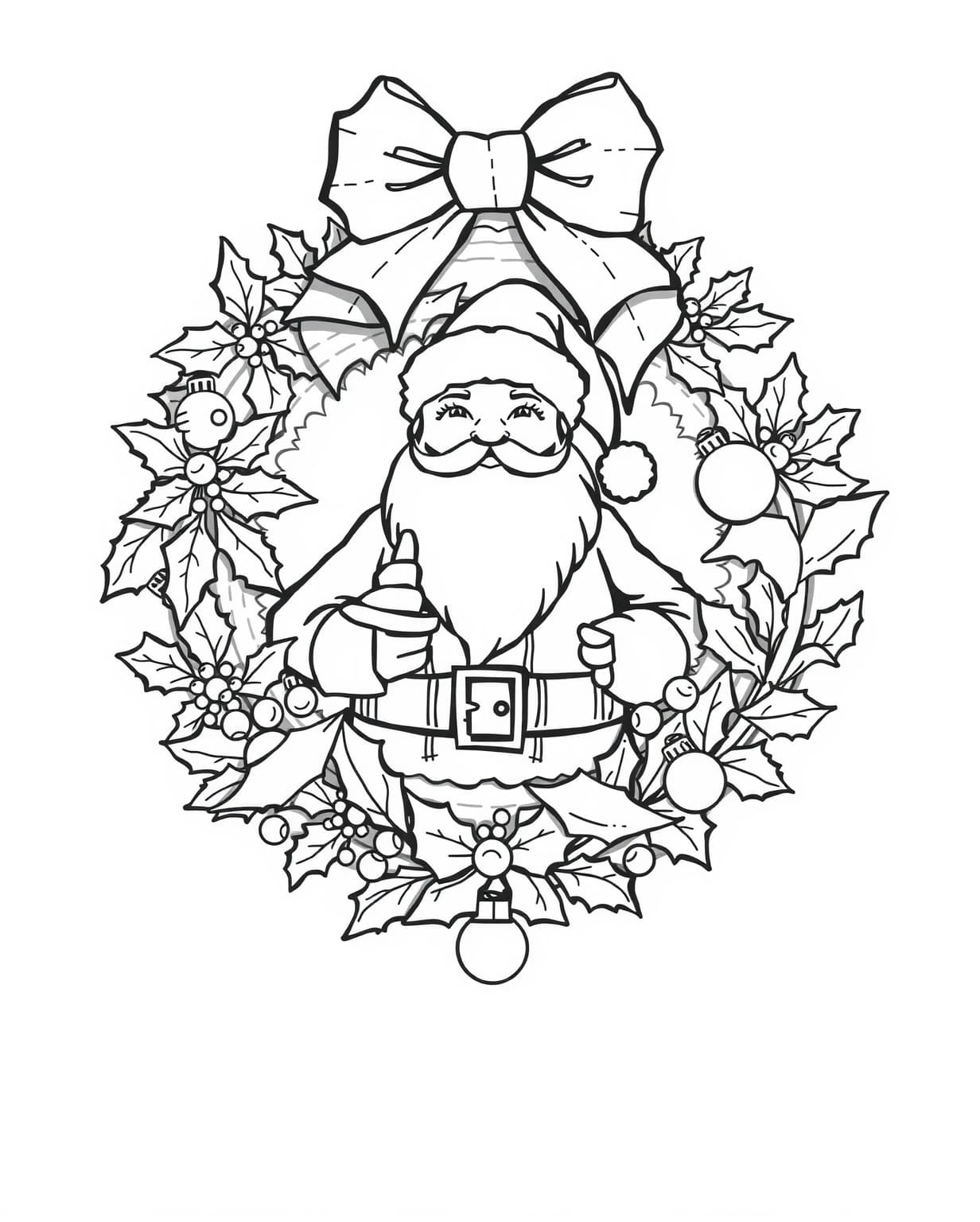 Santa Christmas Wreath Coloring Sheet