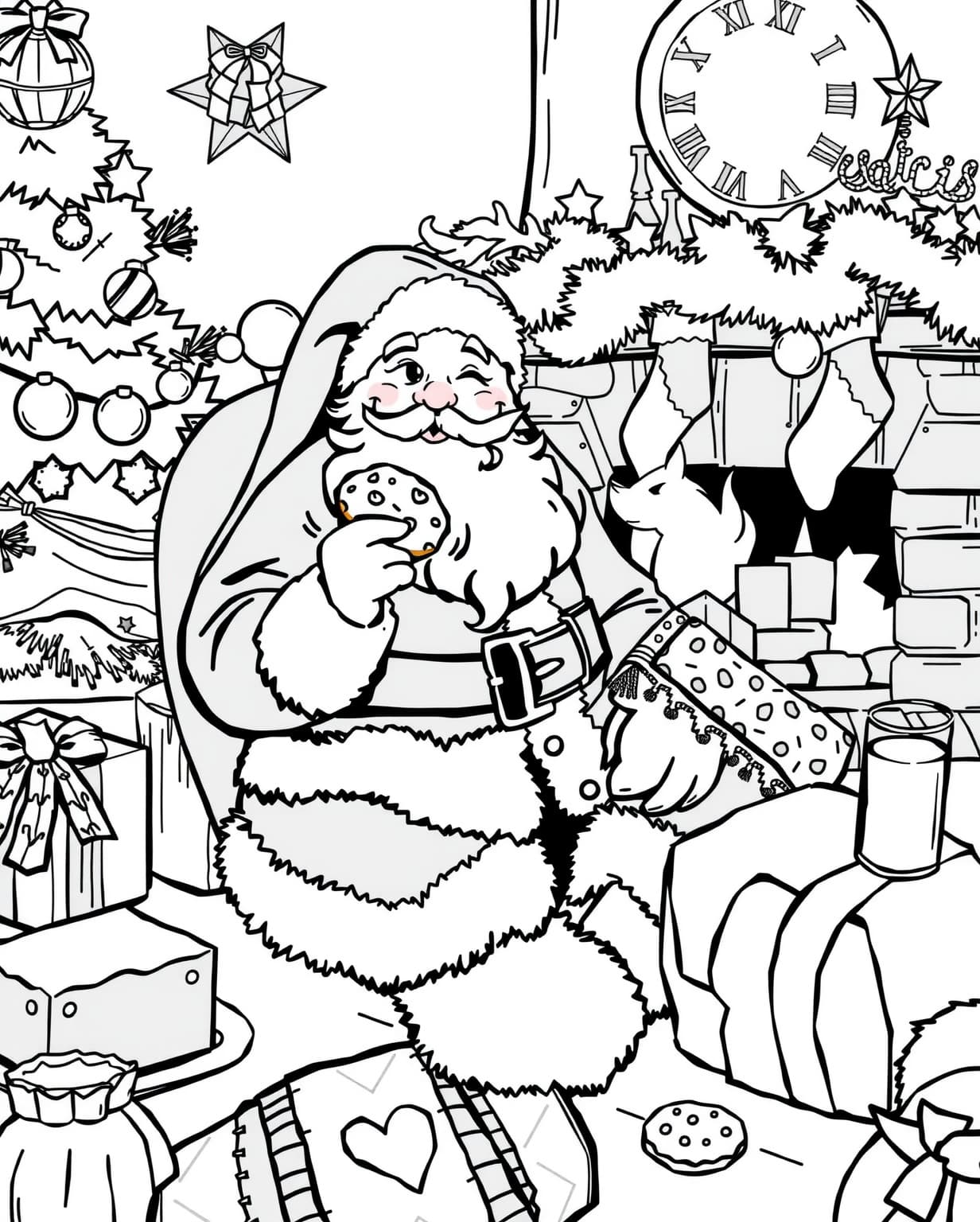 Santa Eating Cookies Coloring Page