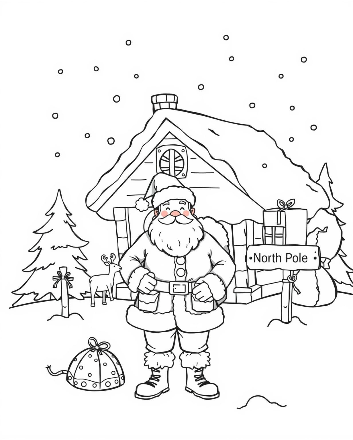 Santa In North Pole Coloring Page