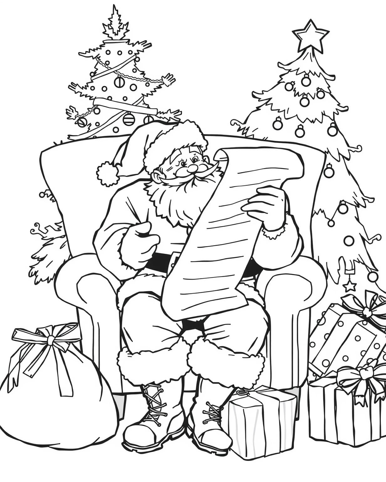 Santa Reading His List Coloring Sheet